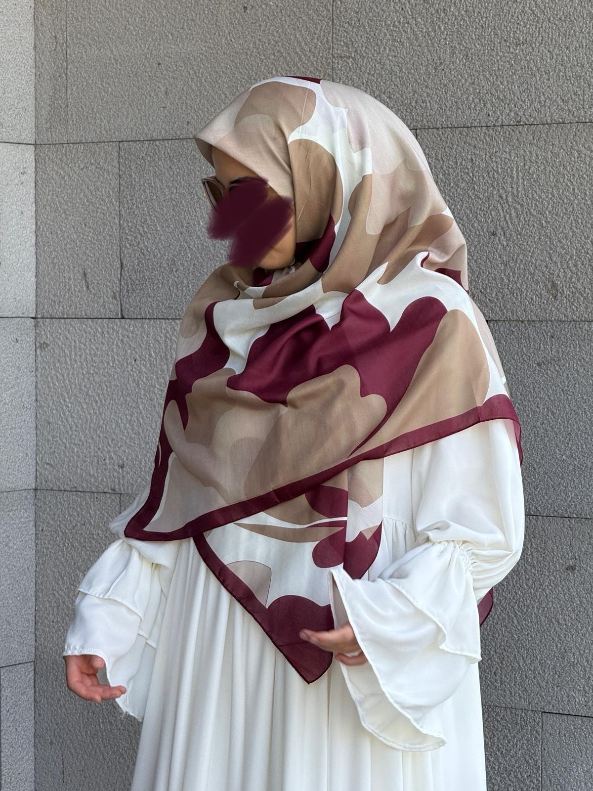 Pamuklu Vera Desen Eşarp-Bordo
