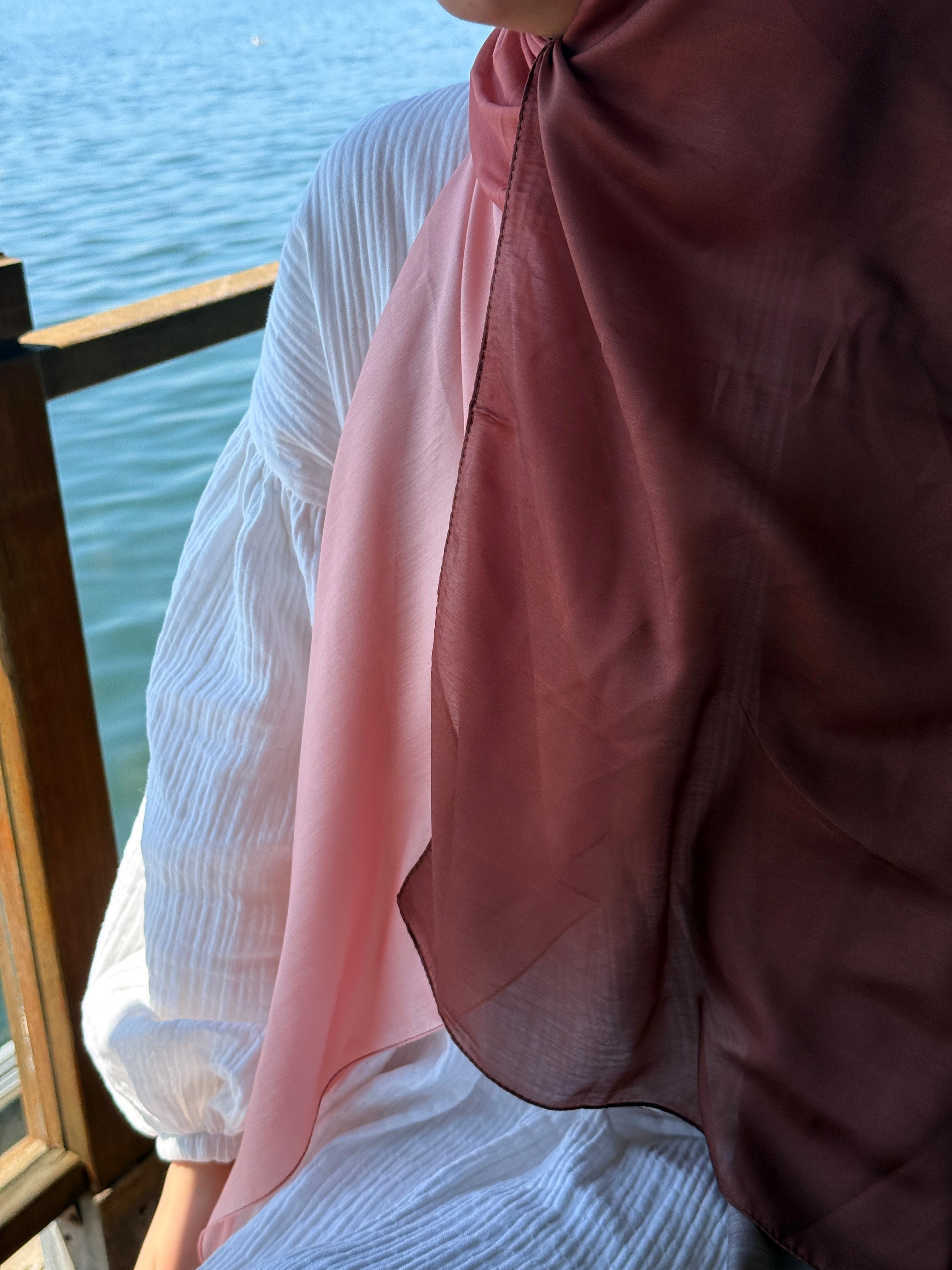 Pamuklu Dubai Degrade Şal-Kahve/Somon