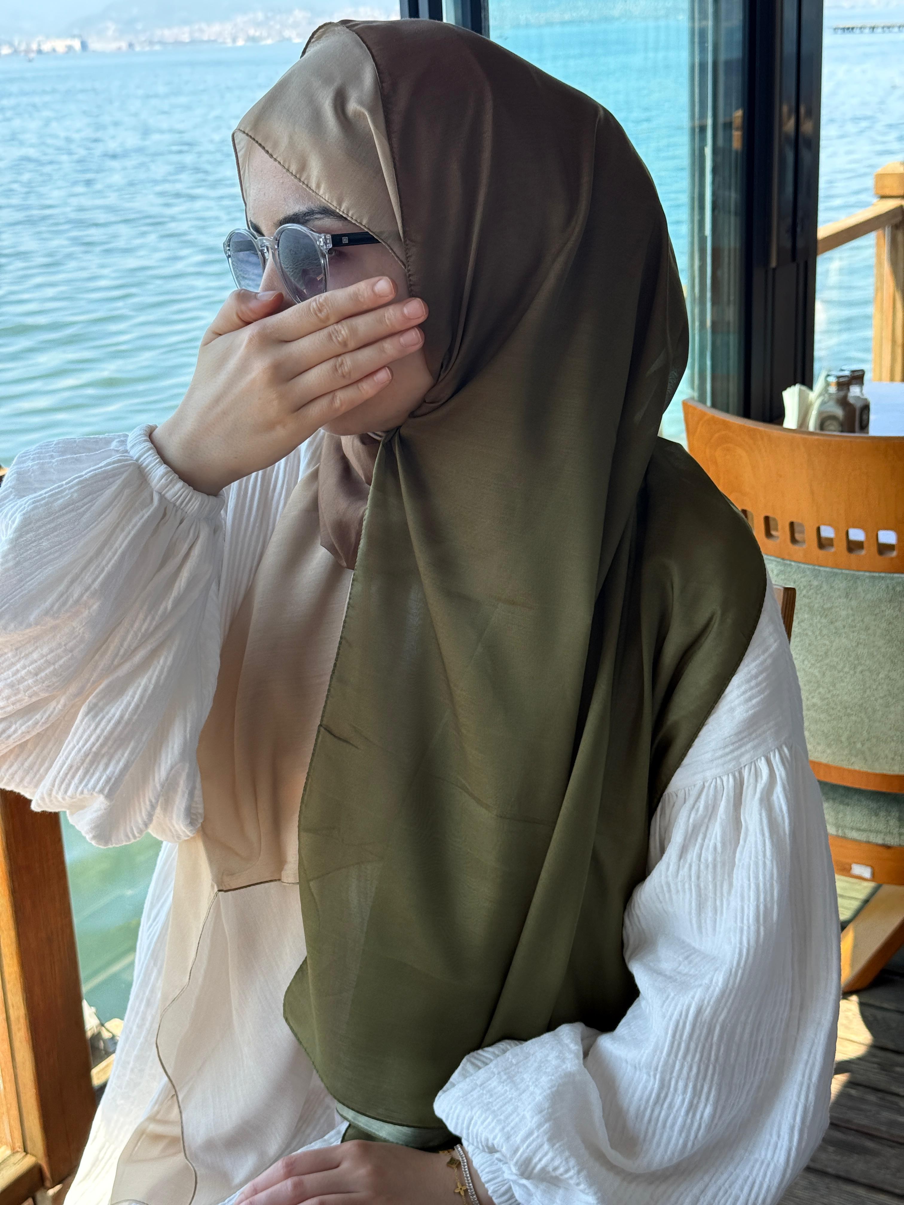 Pamuklu Dubai Degrade Şal-Haki/Kahve