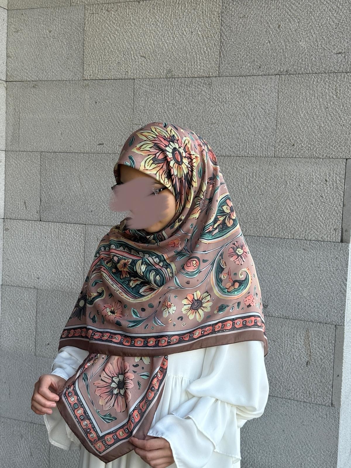 Pamuklu Vintage Desen Eşarp-Kahve