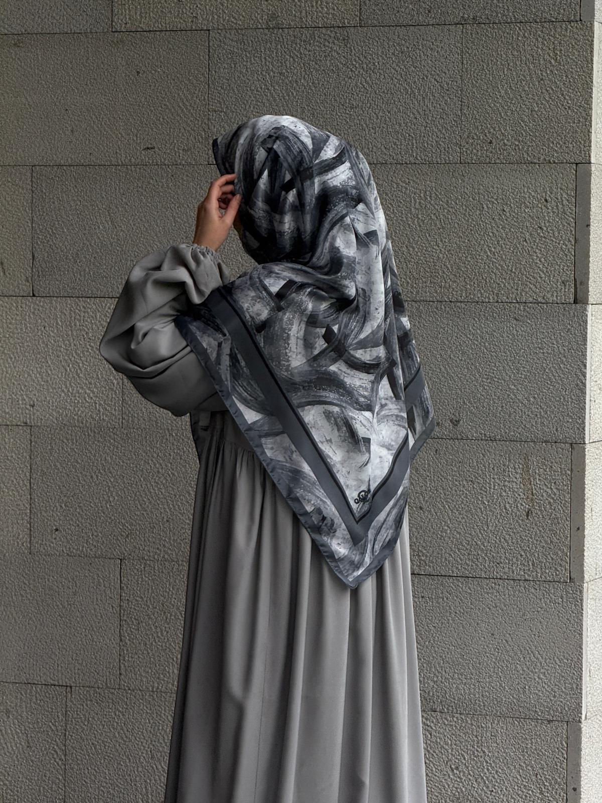 Pamuklu Soft Fırça Desen Eşarp-Siyah/Antrasit