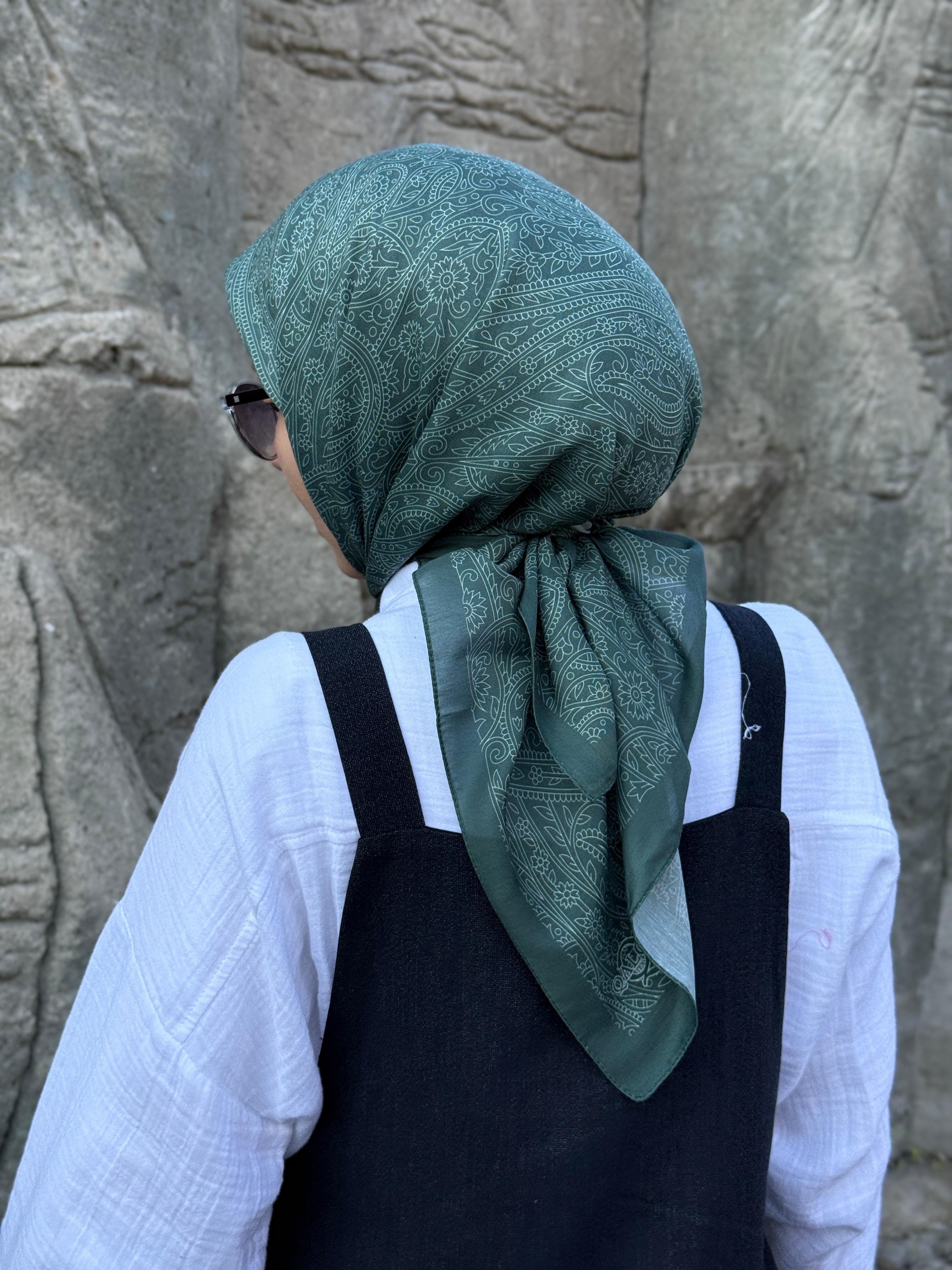Pamuklu Soft İnci Desen Eşarp-Mint Yeşil