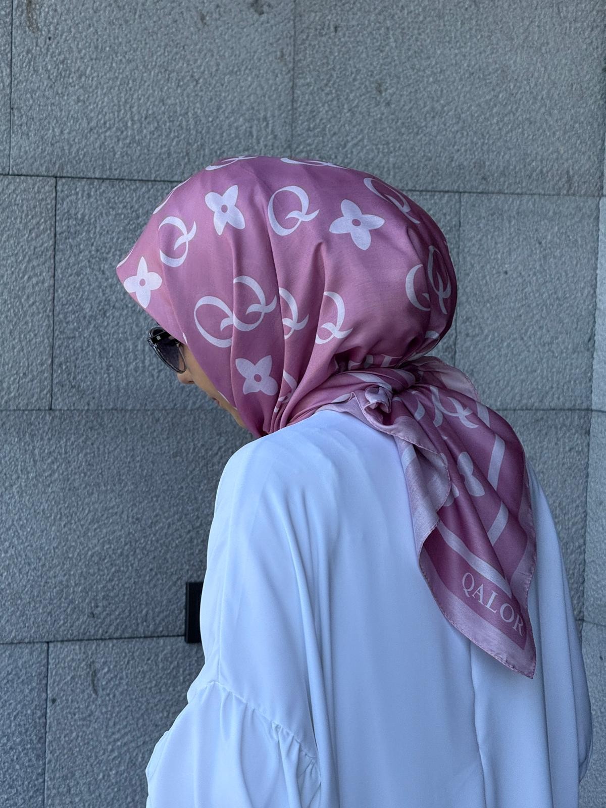 Pamuklu Soft Q Desen Eşarp-Gül Kurusu