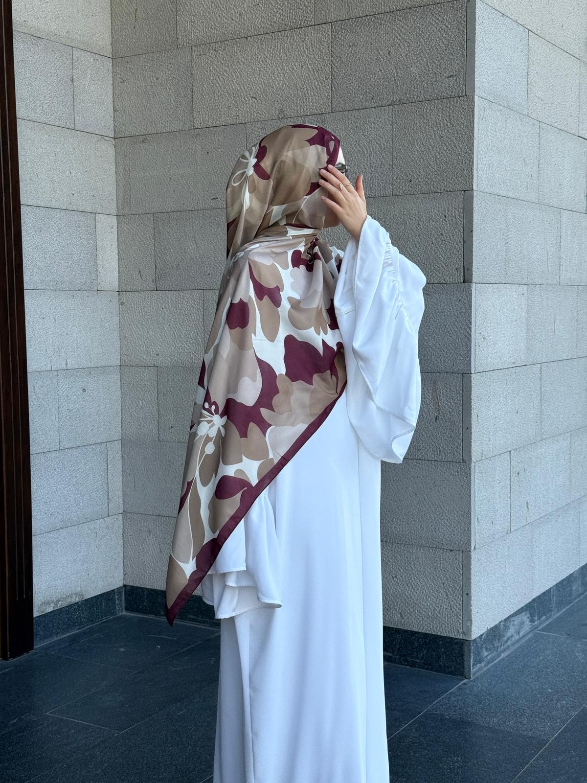 Pamuklu Soft Vera Desen Şal-Bordo