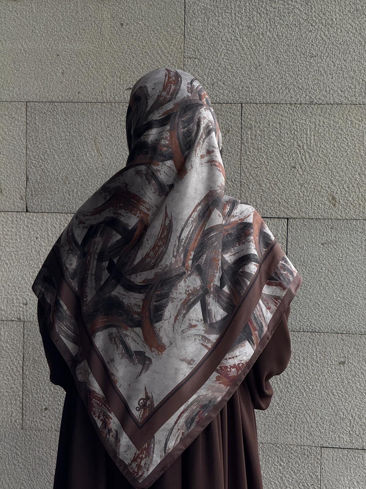 Pamuklu Soft Fırça Desen Eşarp-Kahve