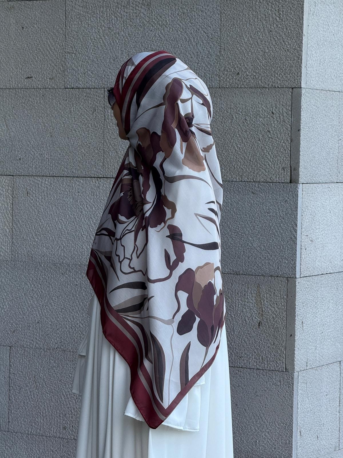 Pamuklu Soft Lotus Desen Şal-Bordo