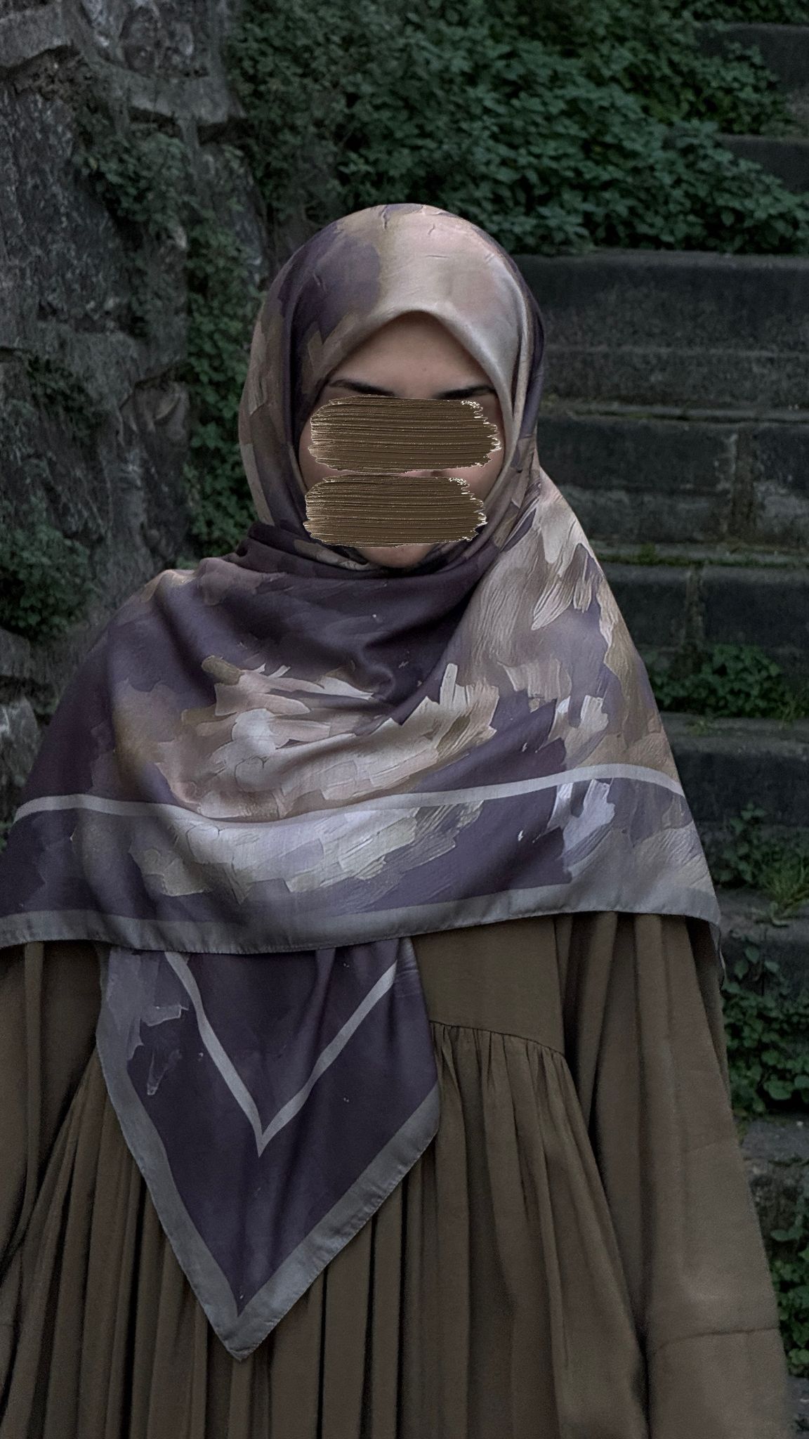 Pamuklu Soft Luna Desen Eşarp-Mürdüm/Vizon