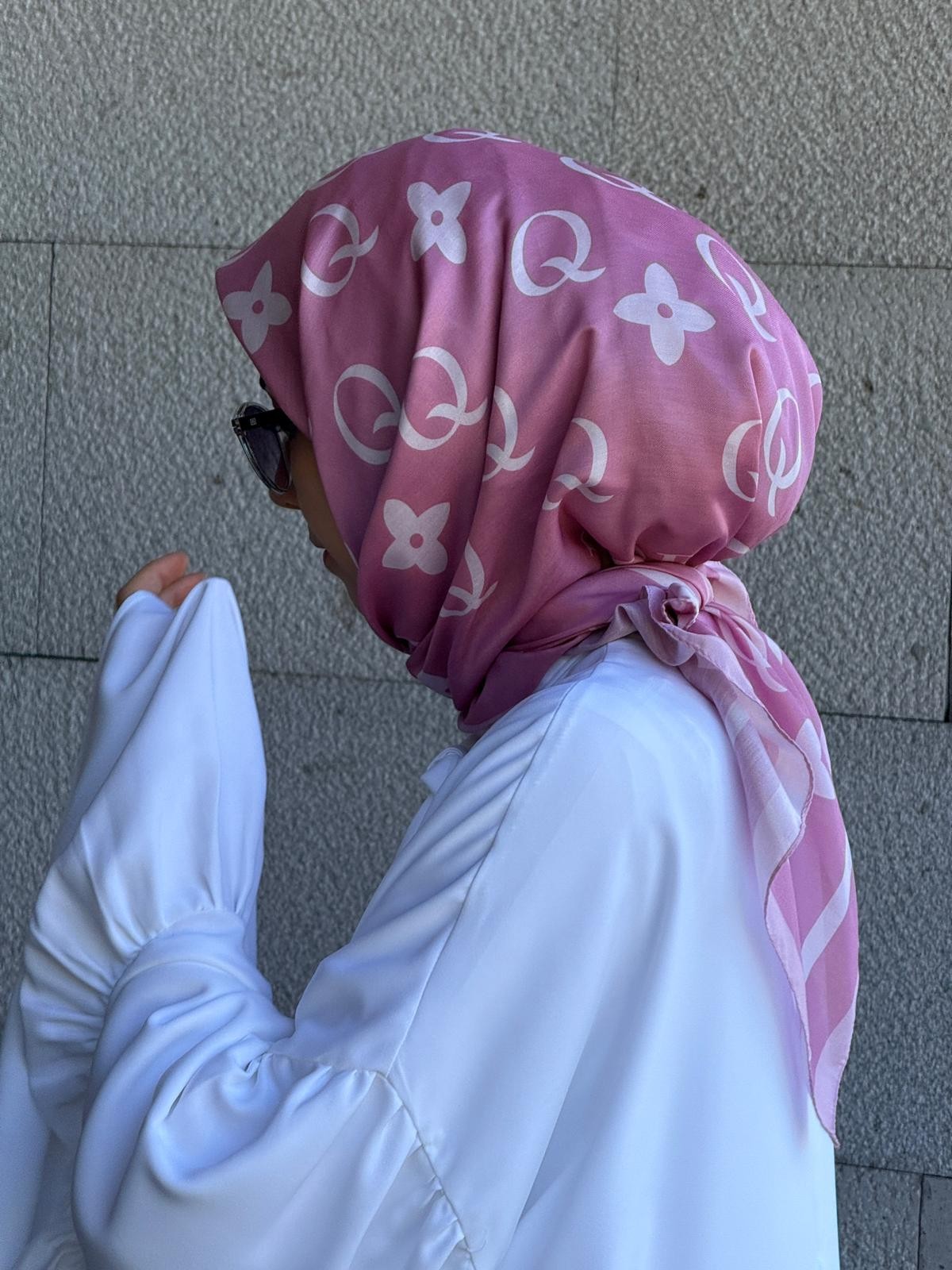 Pamuklu Soft Q Desen Eşarp-Gül Kurusu