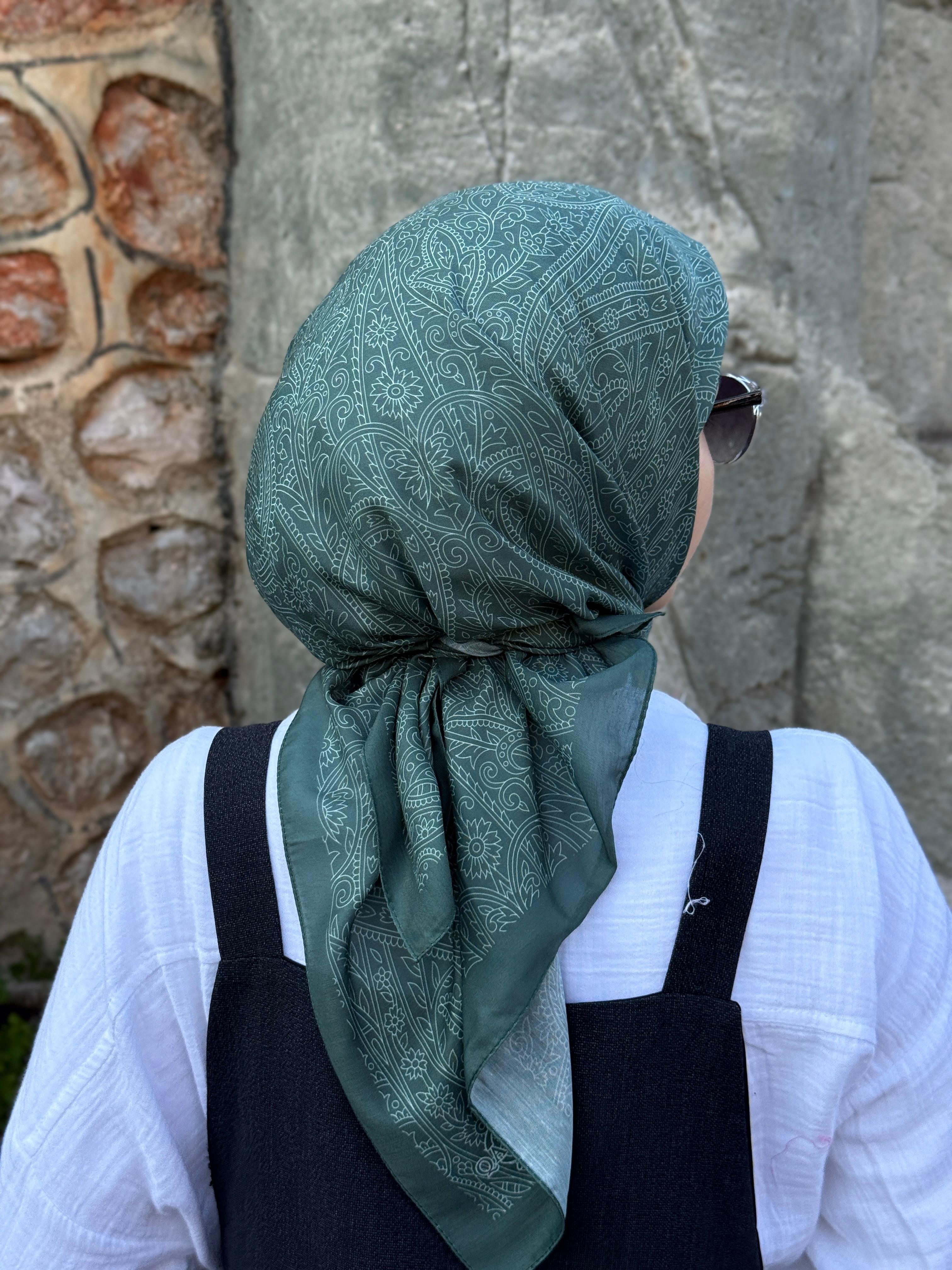 Pamuklu Soft İnci Desen Eşarp-Mint Yeşil