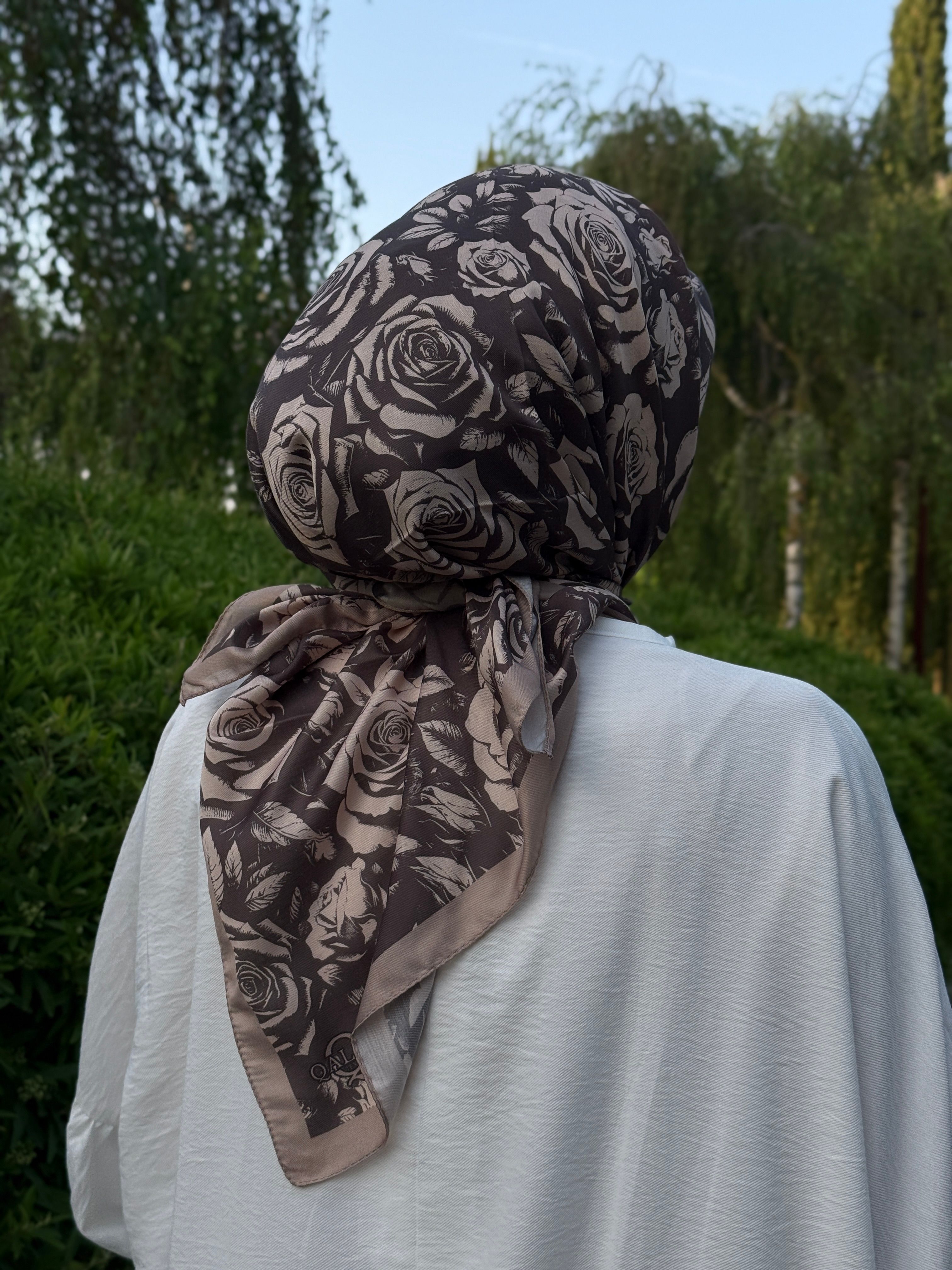 Pamuklu Soft Roza Desen Eşarp-Vizon