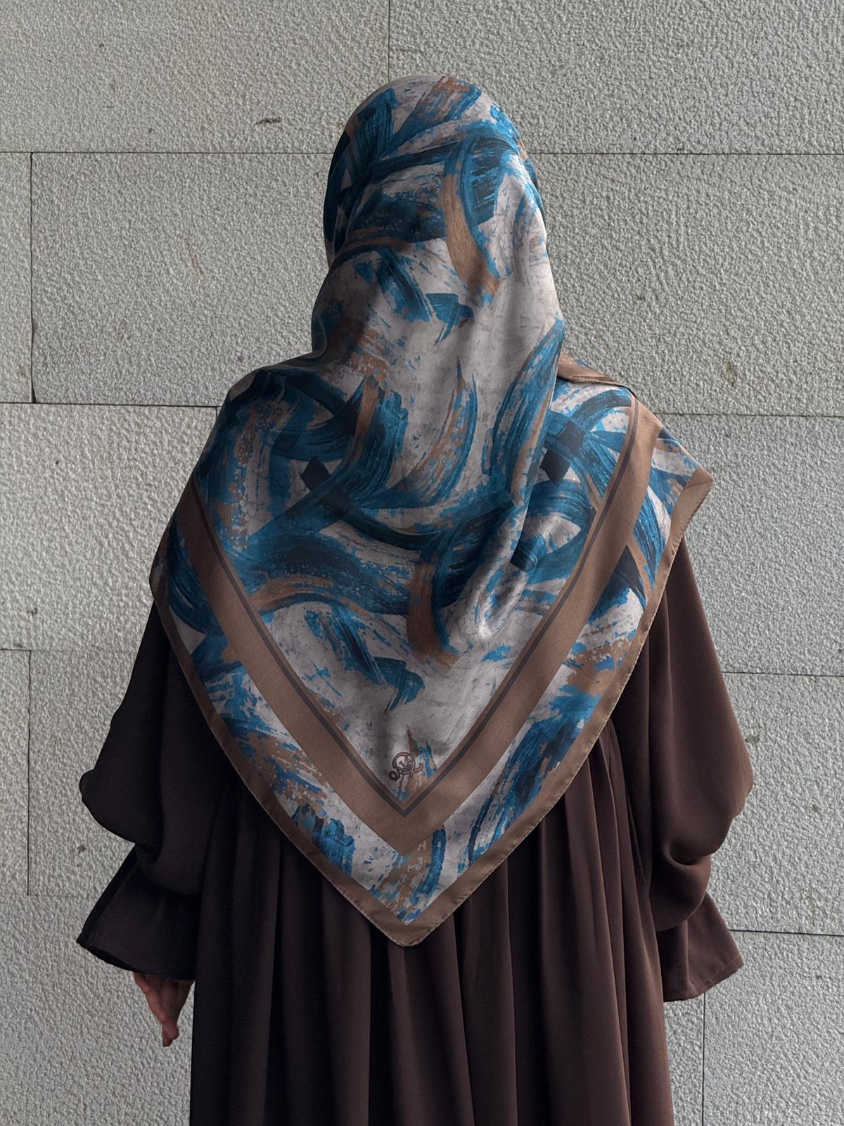 Pamuklu Soft Fırça Desen Eşarp-Petrol/Kahve