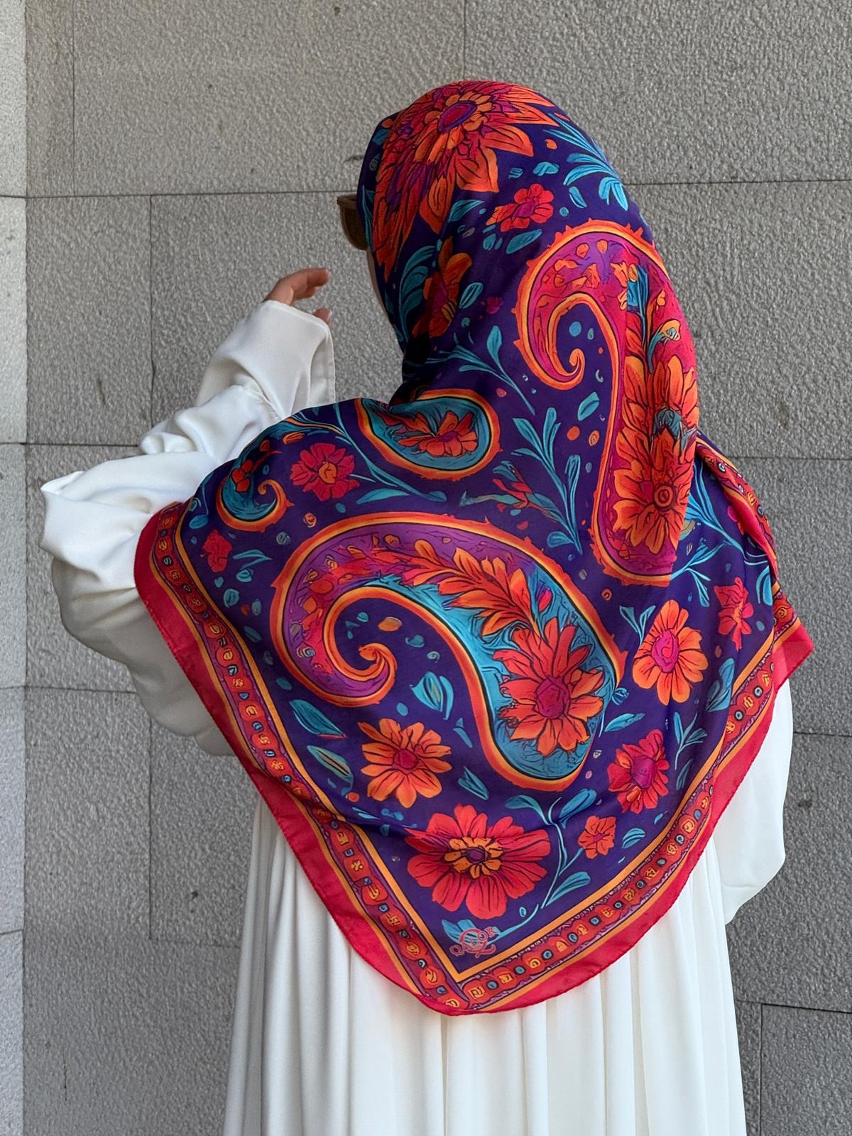 Pamuklu Vintage Desen Eşarp-Nar Çiçeği