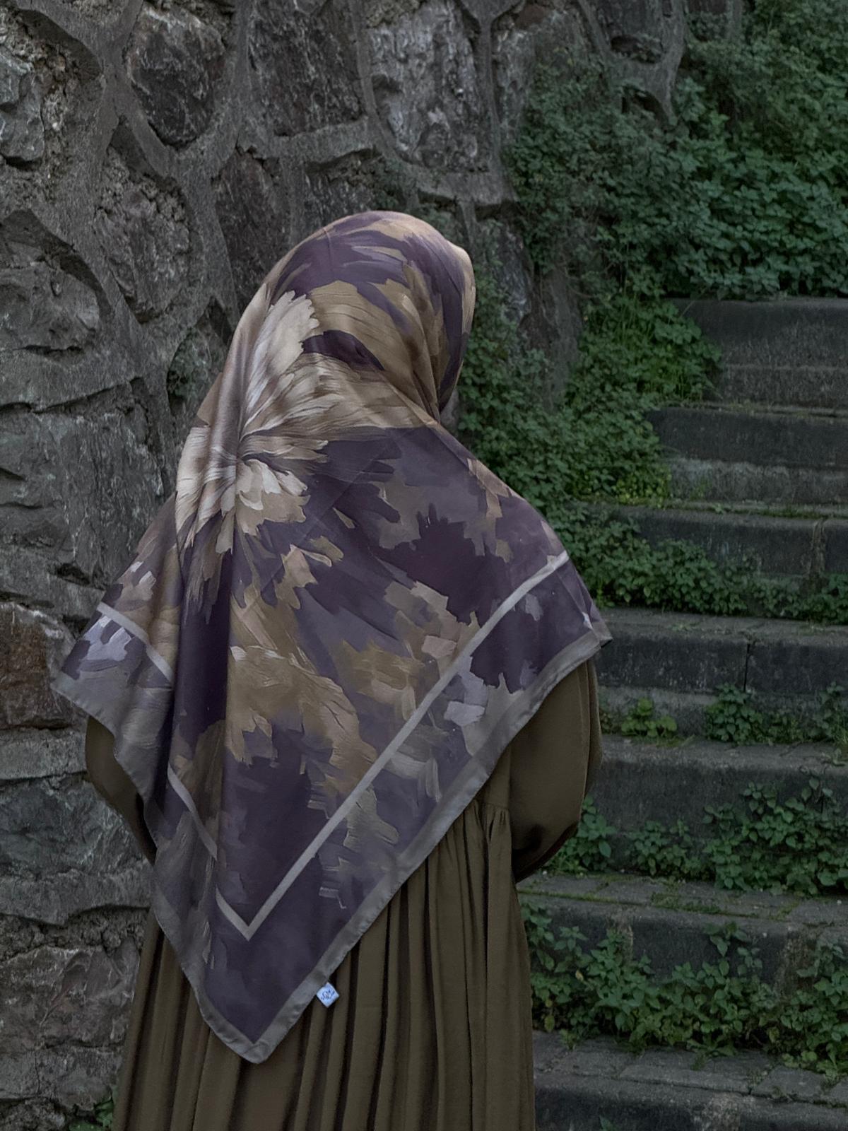 Pamuklu Soft Luna Desen Eşarp-Mürdüm/Vizon