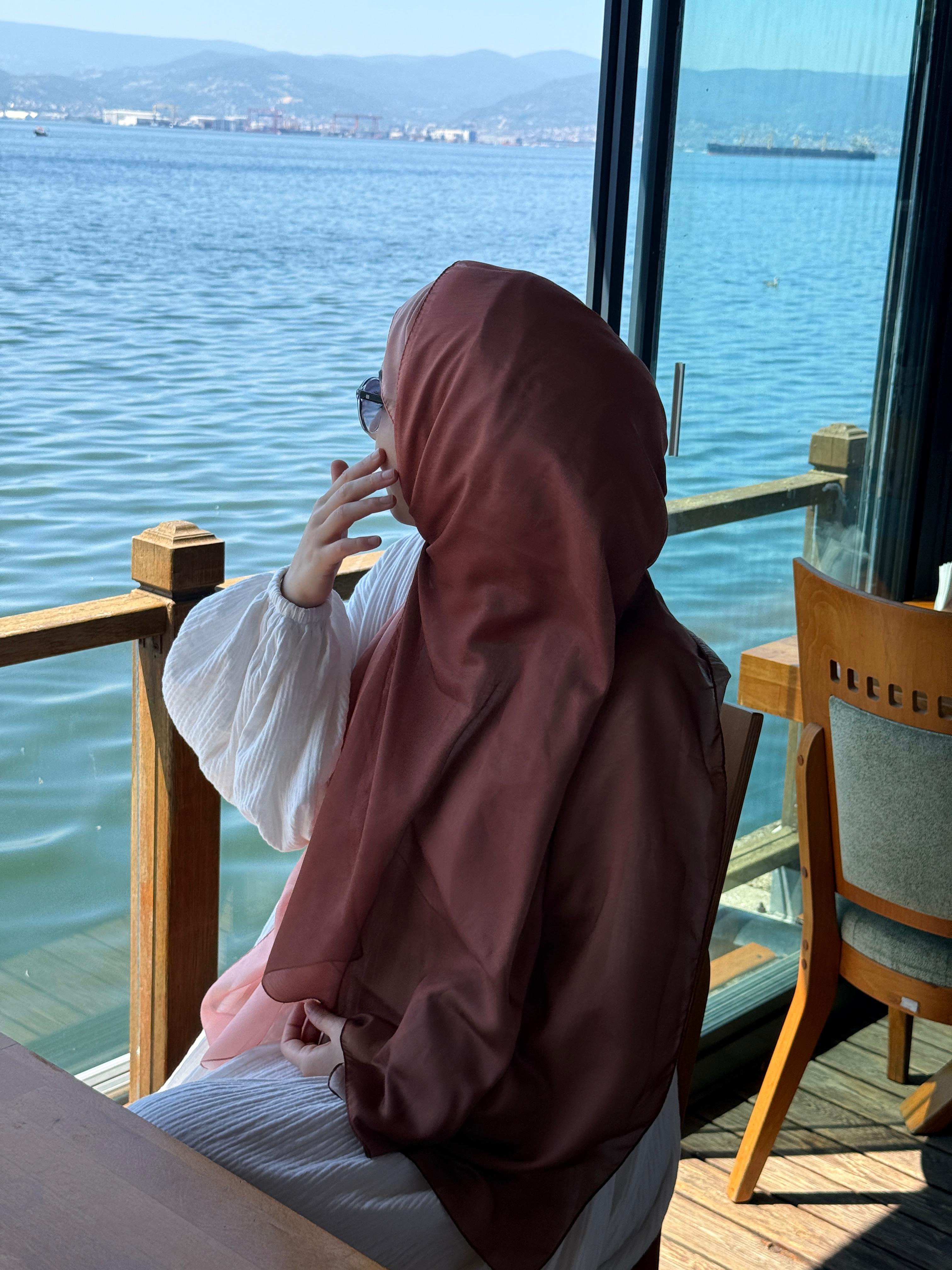 Pamuklu Dubai Degrade Şal-Kahve/Somon