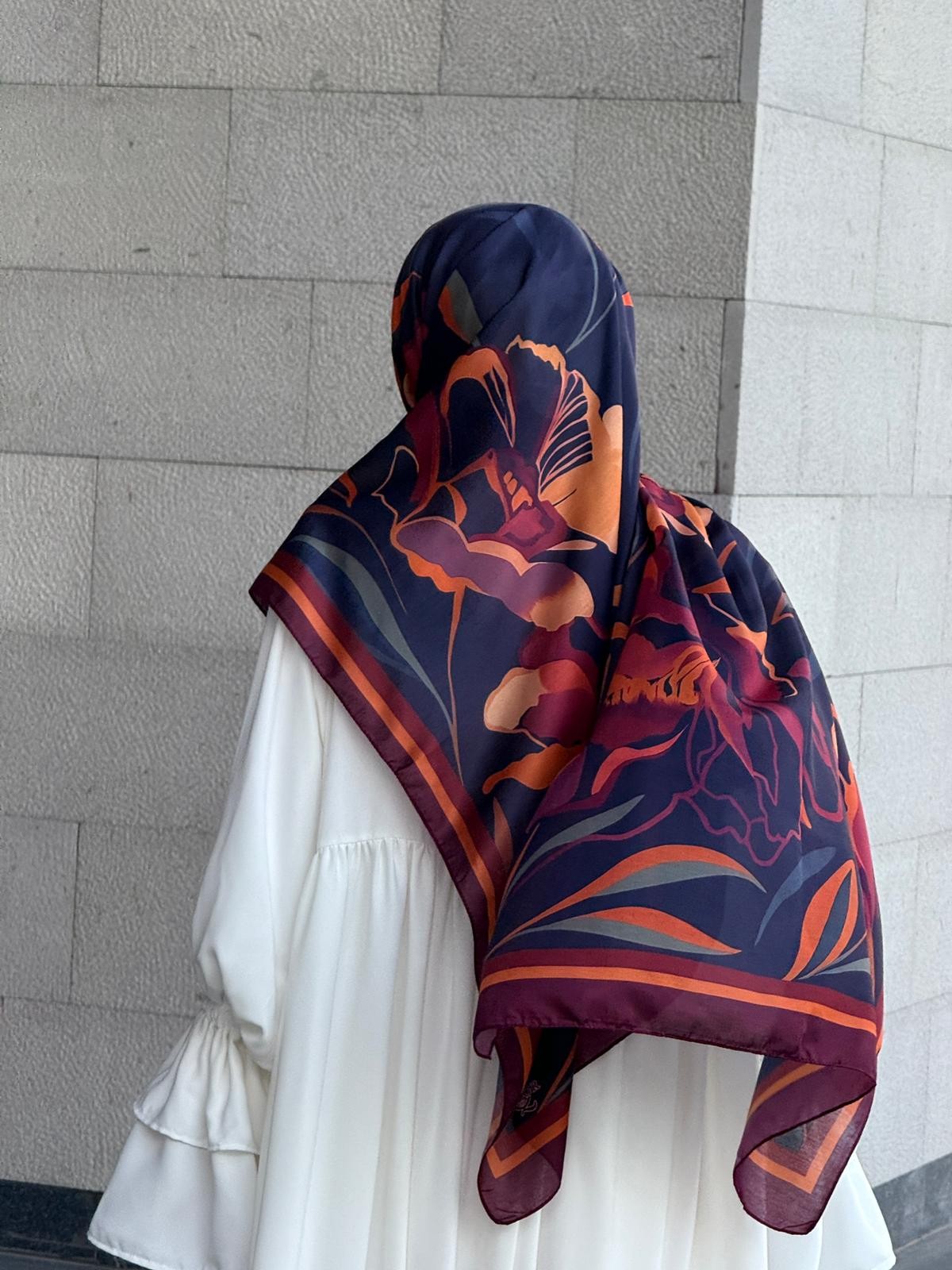Pamuklu Soft Lotus Desen Şal-Siyah/Mürdüm