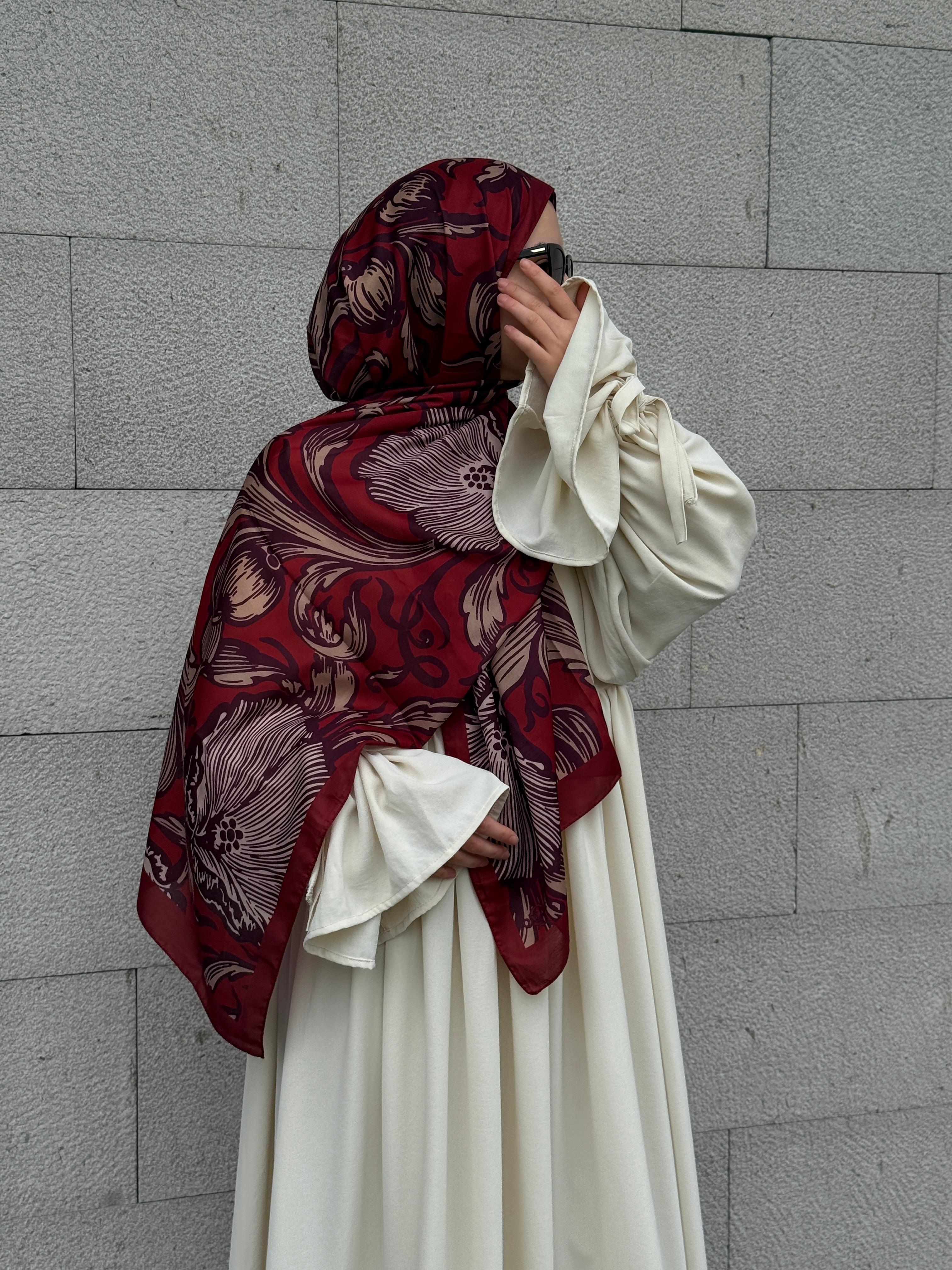 Pamuklu Soft Luna Desen Şal-Bordo