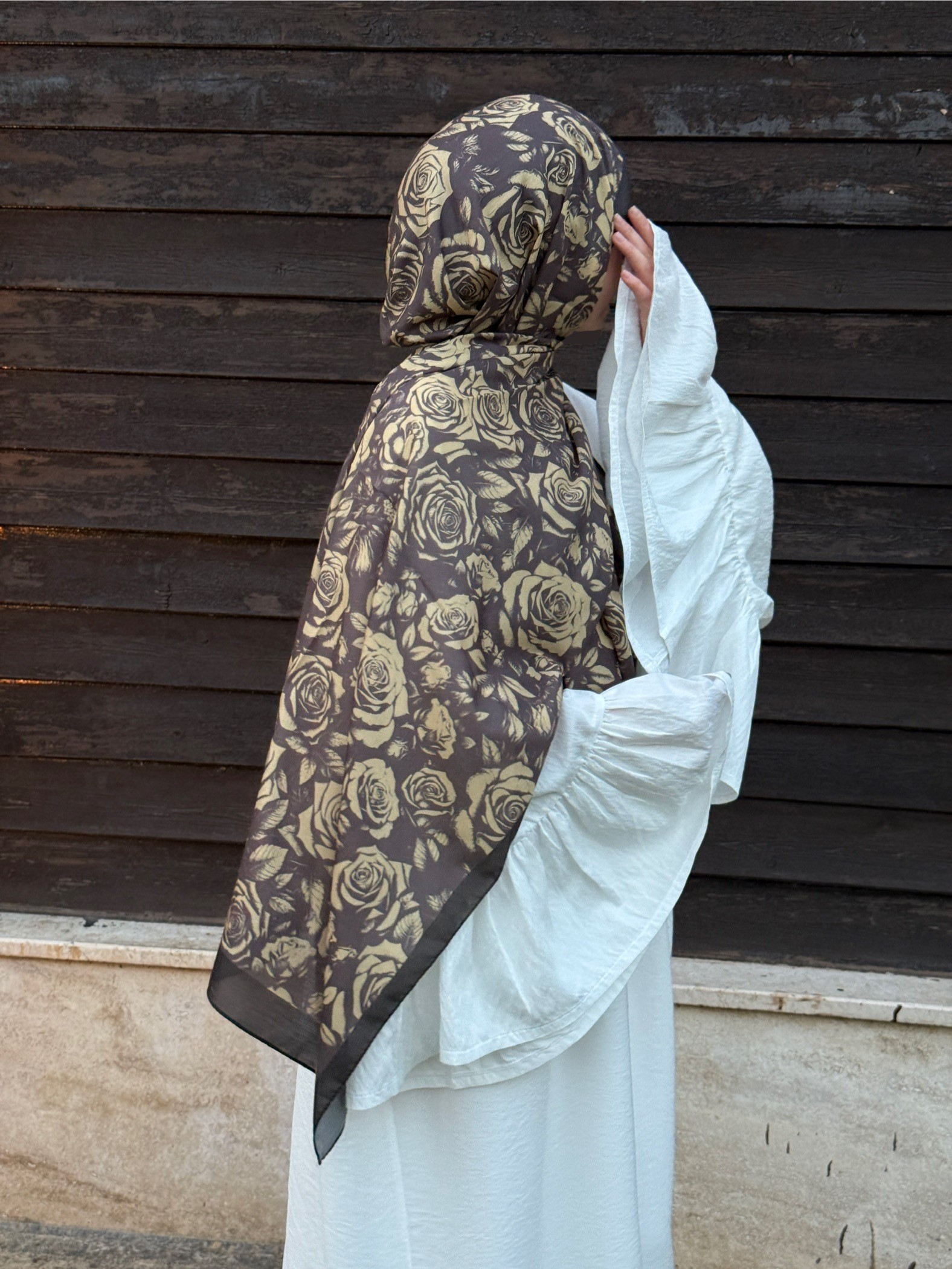 Pamuklu Soft Roza Desen Şal-Acı kahve