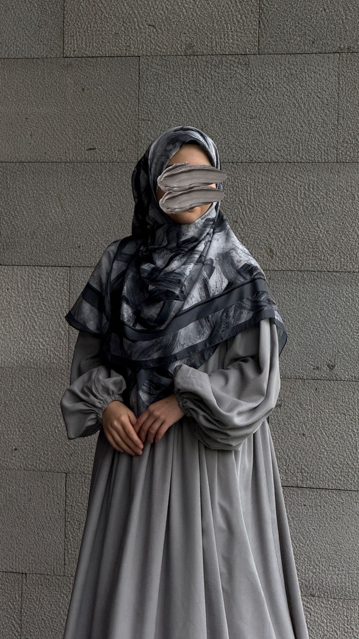 Pamuklu Soft Fırça Desen Eşarp-Siyah/Antrasit