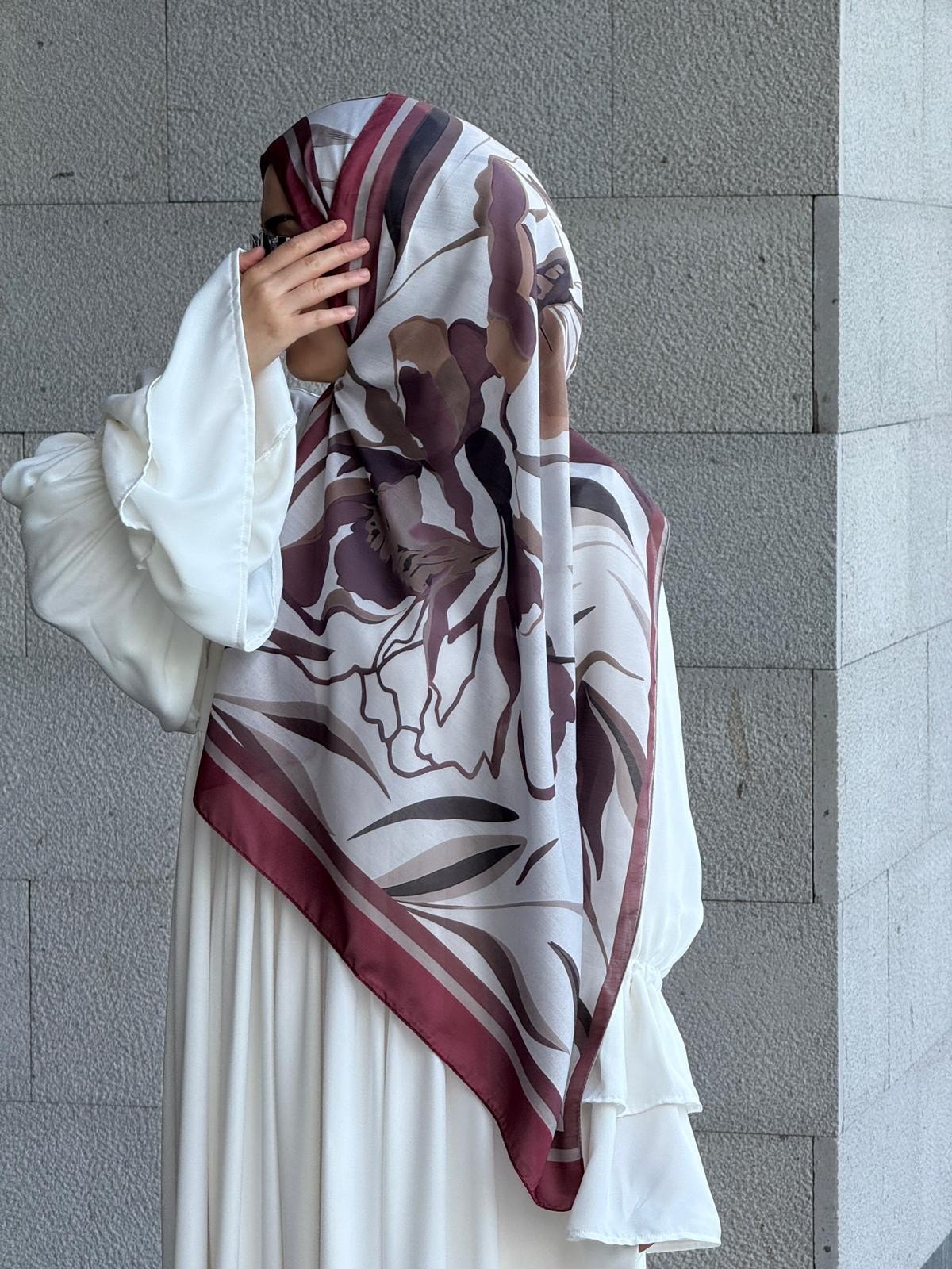 Pamuklu Soft Lotus Desen Şal-Bordo