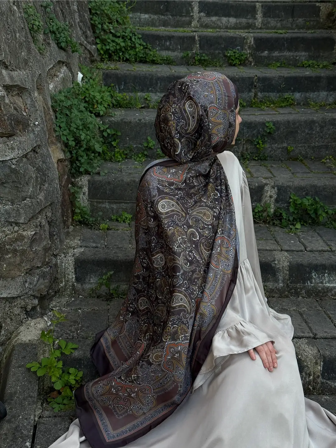 Pamuklu Etnik Desen 艦al Kahve Qalor Scarf