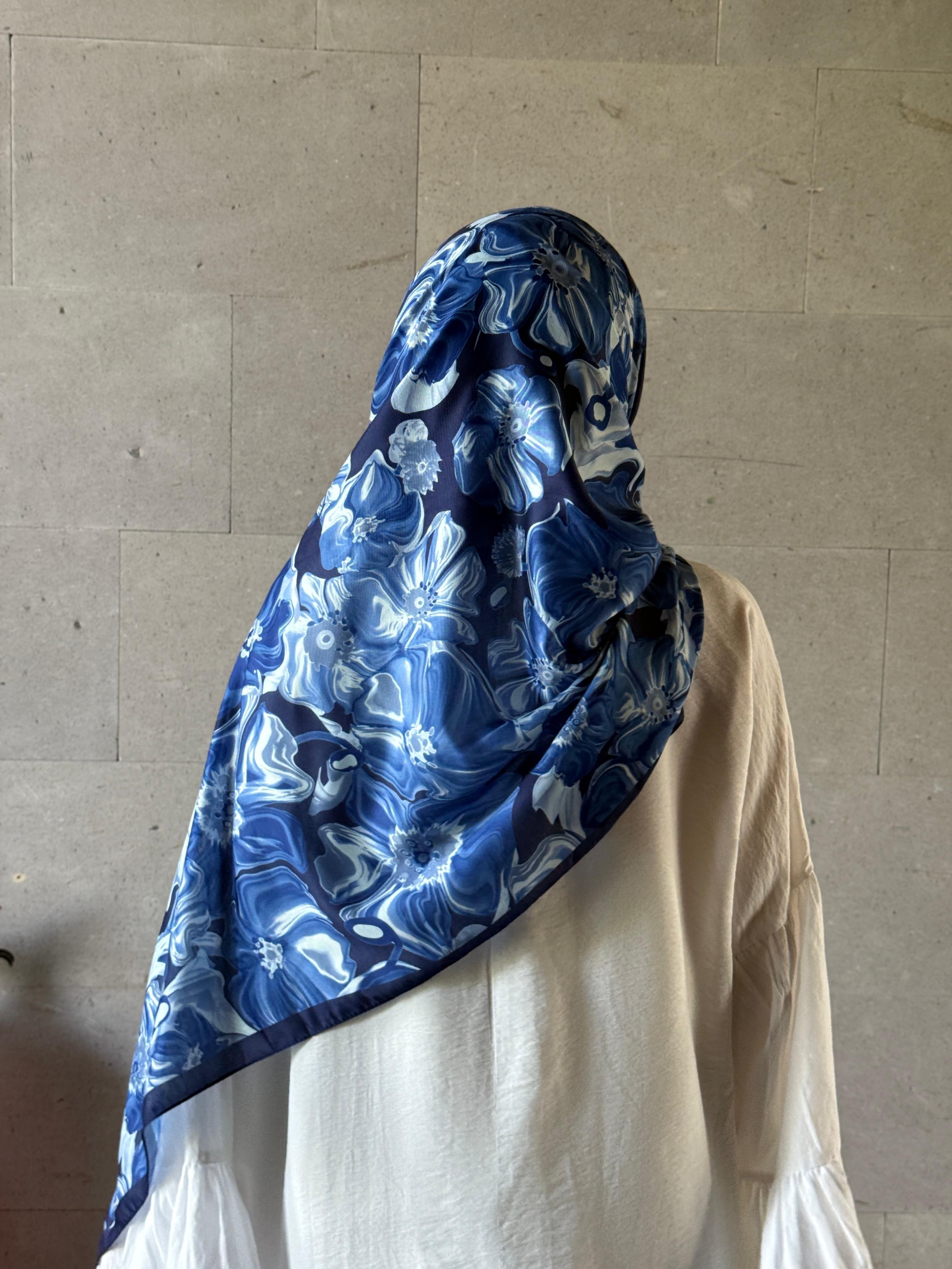 Pamuklu Mimoza Desen Şal- Lacivert