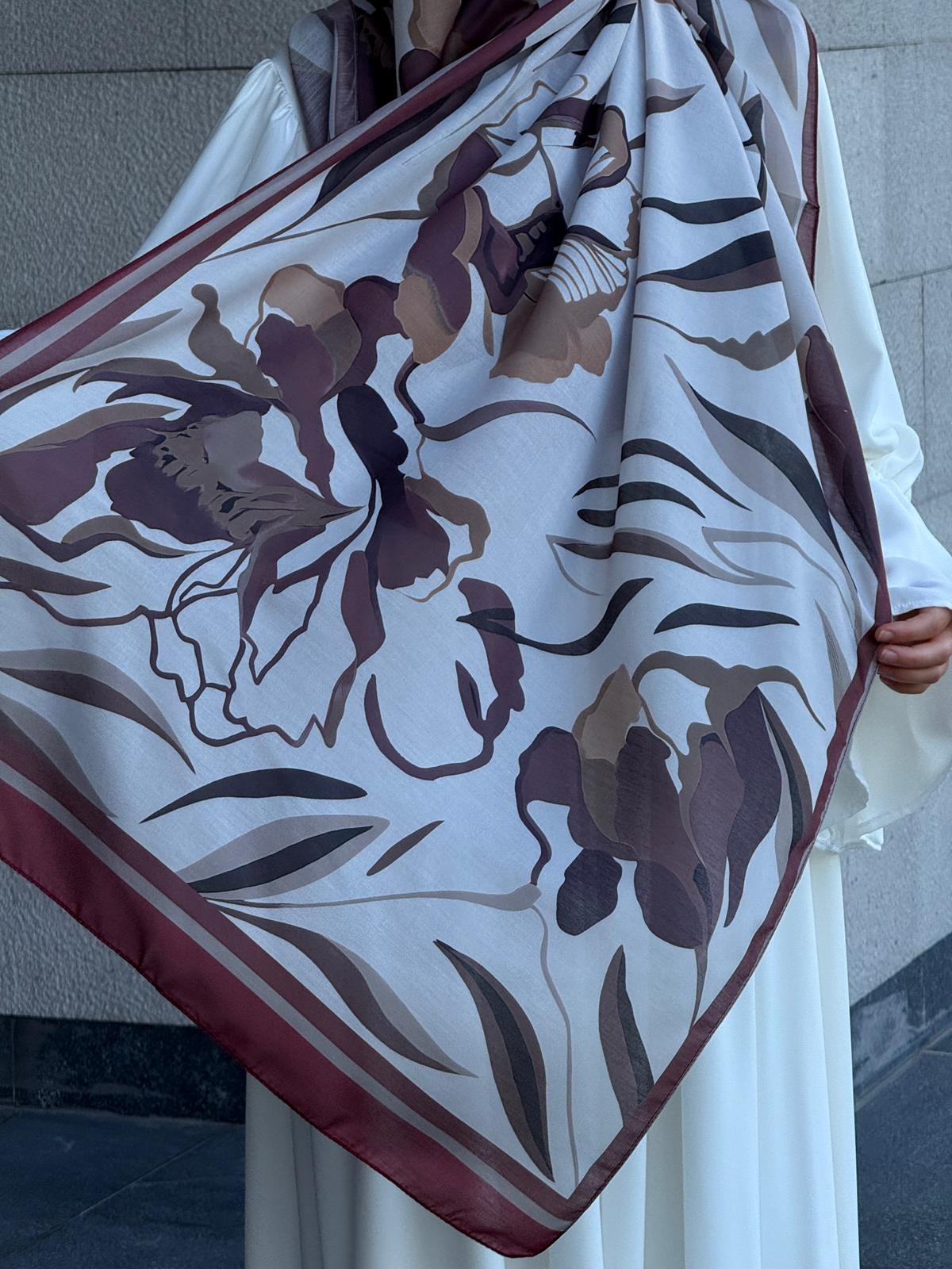 Pamuklu Soft Lotus Desen Şal-Bordo