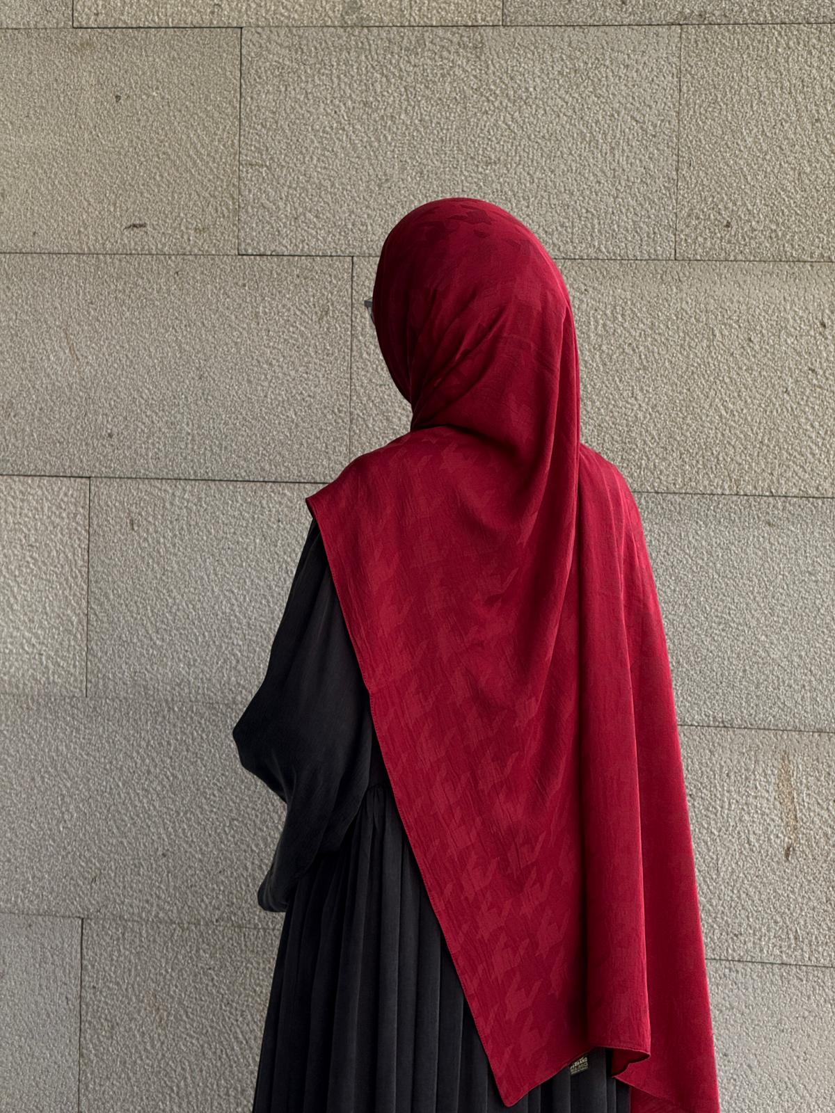 Pamuklu kazayağı jakar şal-Bordo