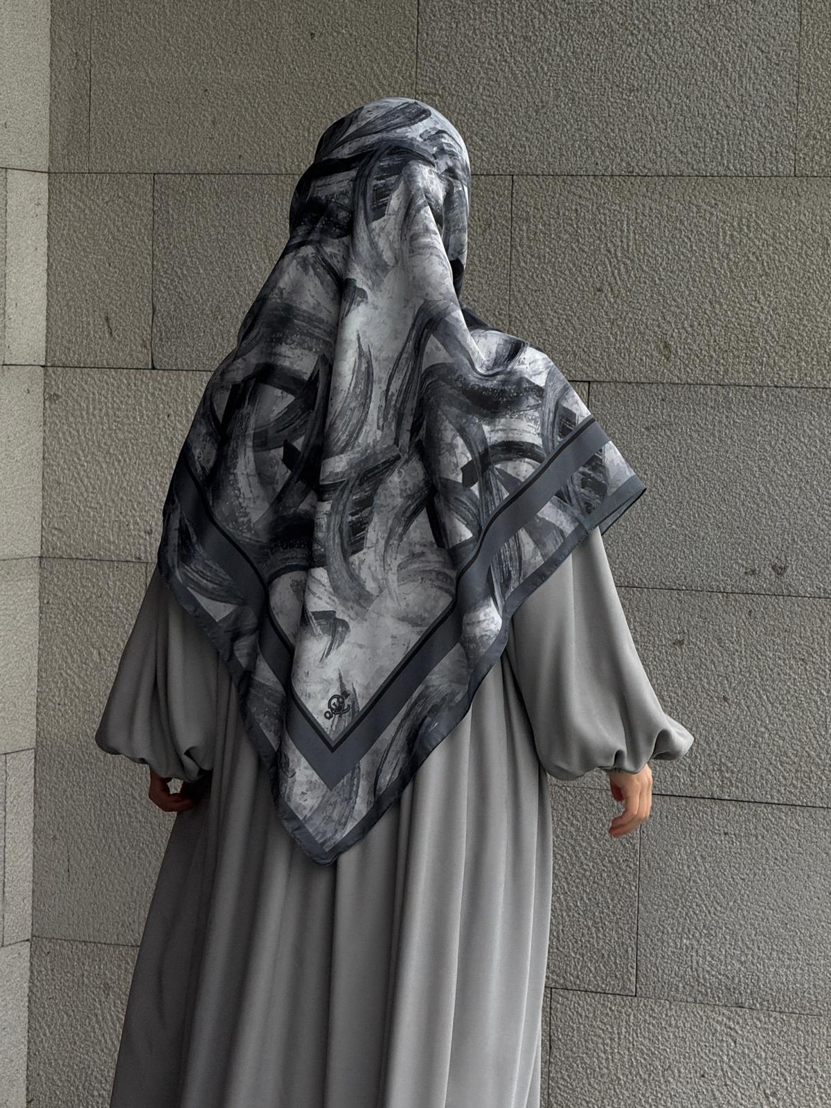 Pamuklu Soft Fırça Desen Eşarp-Siyah/Antrasit