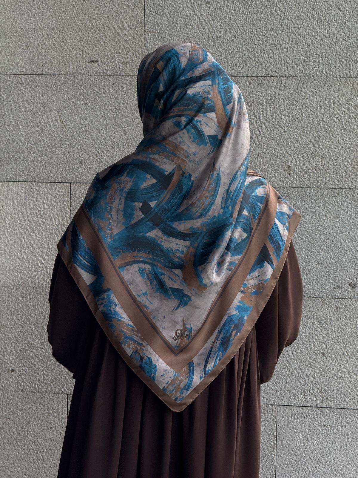 Pamuklu Soft Fırça Desen Eşarp-Petrol/Kahve