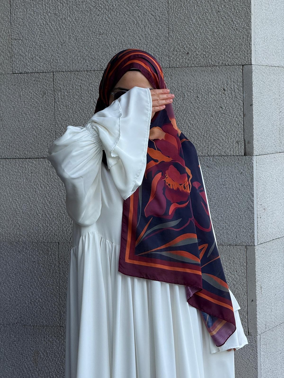 Pamuklu Soft Lotus Desen Şal-Siyah/Mürdüm