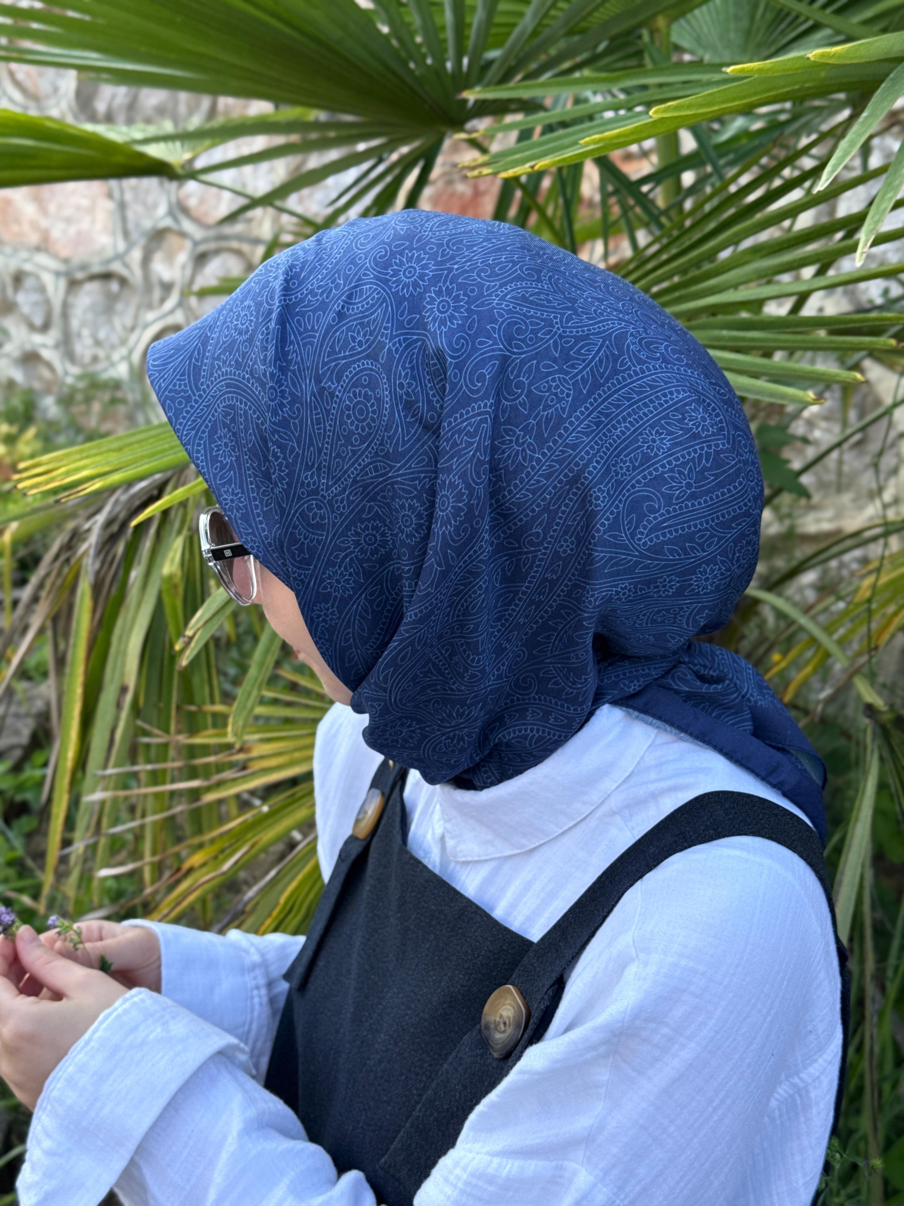 Pamuklu Soft İnci Desen Eşarp-Lacivert