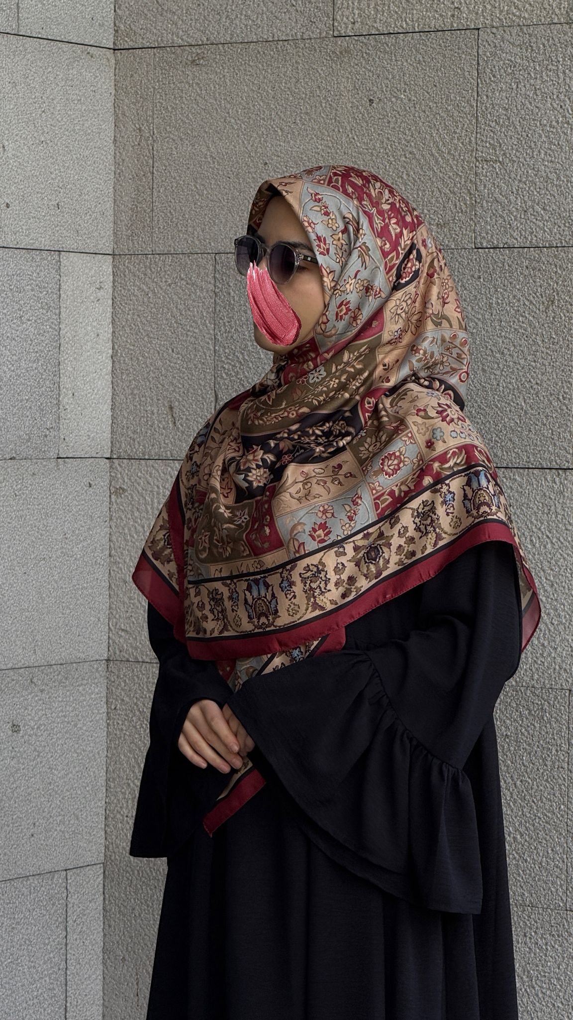 Pamuklu Soft Osmanlı Desen Eşarp Bordo Qalor Scarf