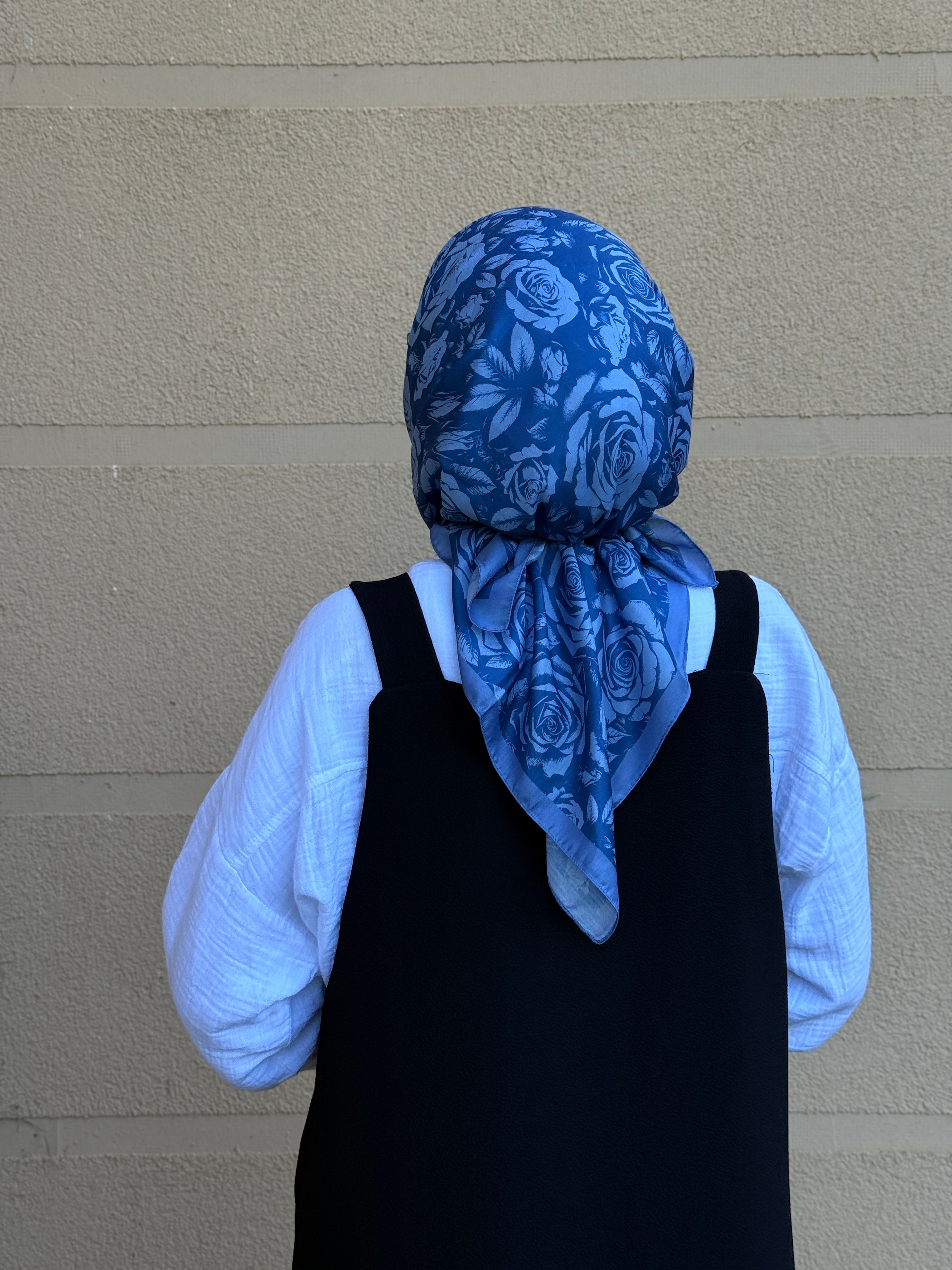 Pamuklu Soft Roza Desen Eşarp-Okyanus