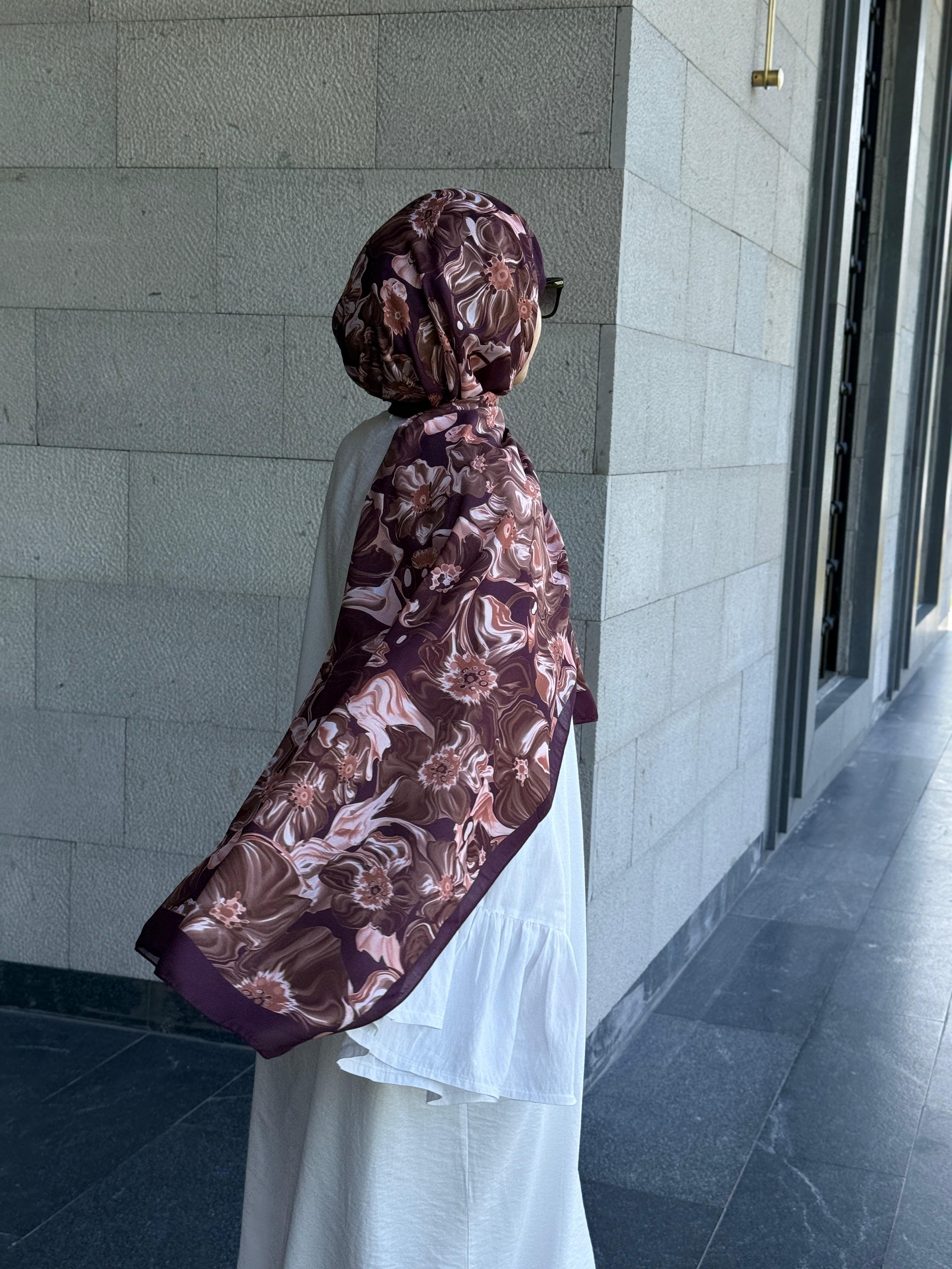 Pamuklu Mimoza Desen Şal- Mürdüm