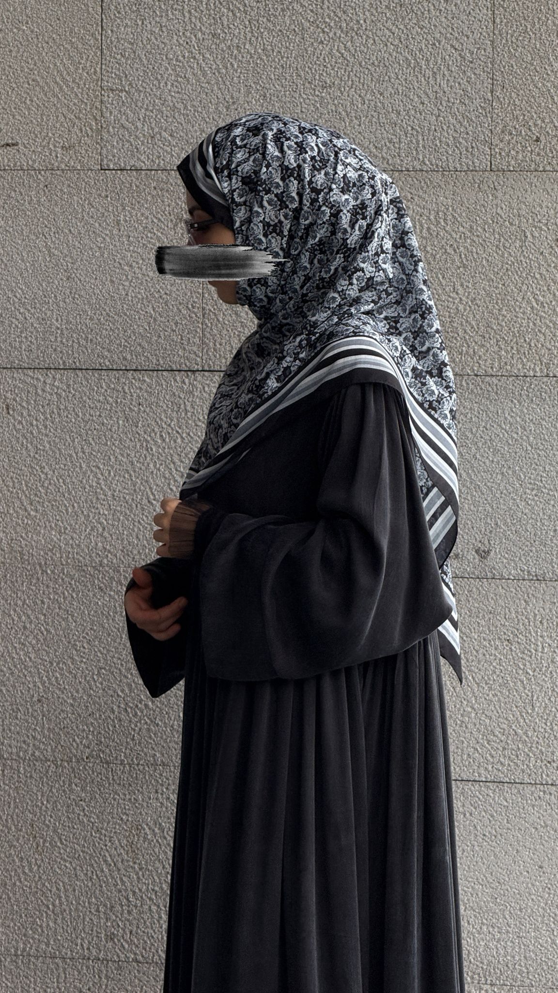 Pamuklu Çıtır Çiçek Şal - Siyah