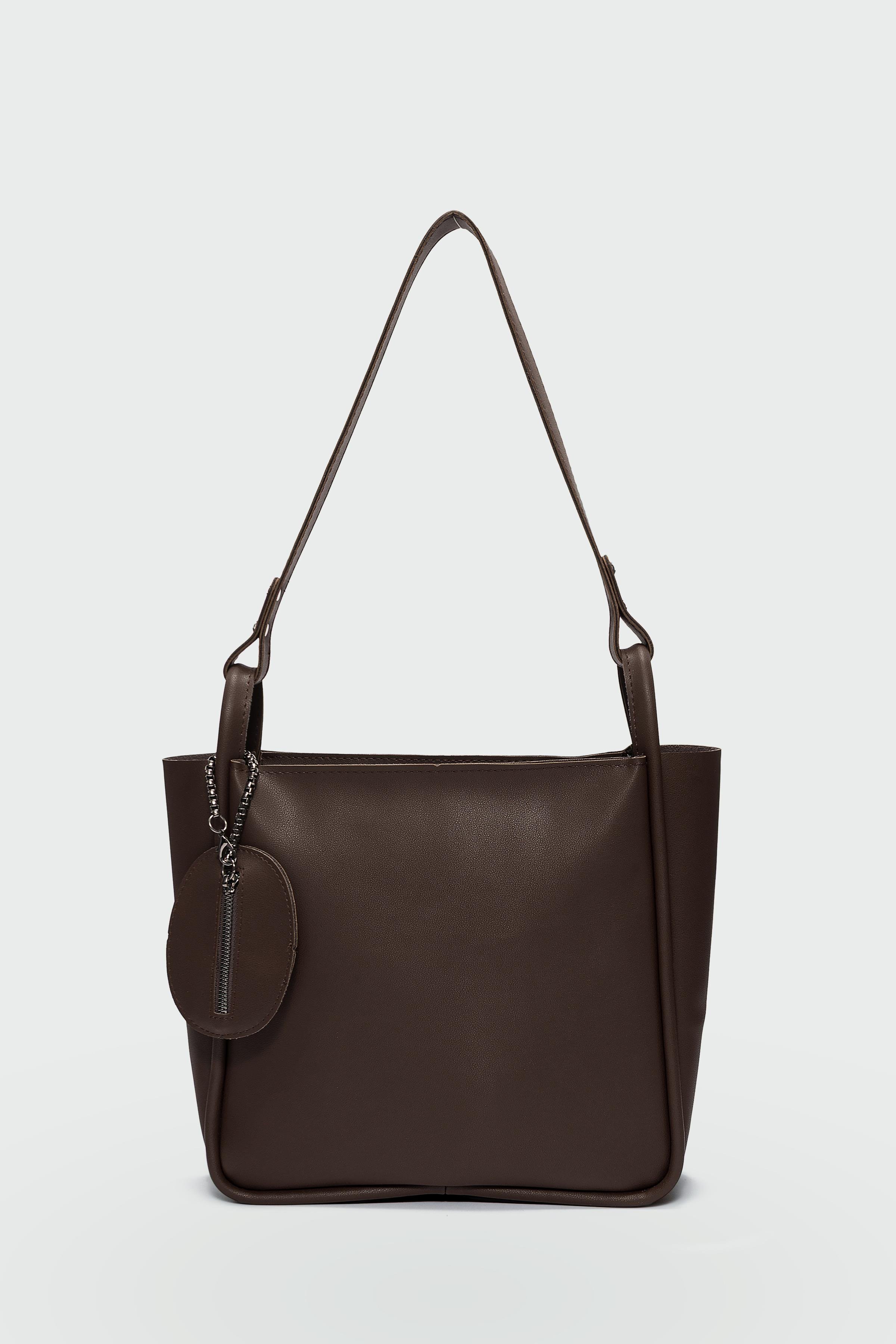 Cüzdan Detaylı Büyük Omuz Çantası - Acı Kahve