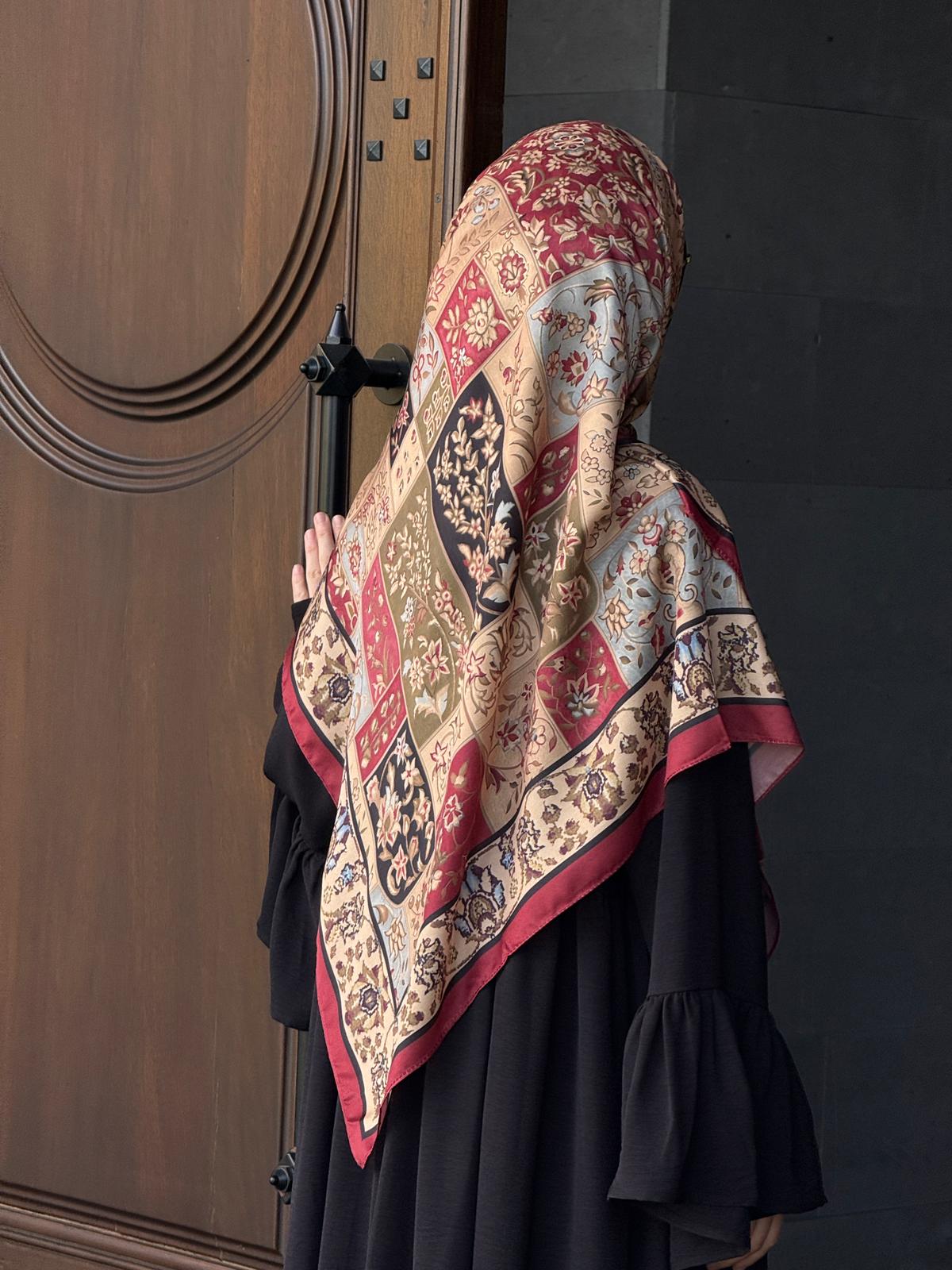 Pamuklu Soft Osmanlı Desen Eşarp Bordo Qalor Scarf