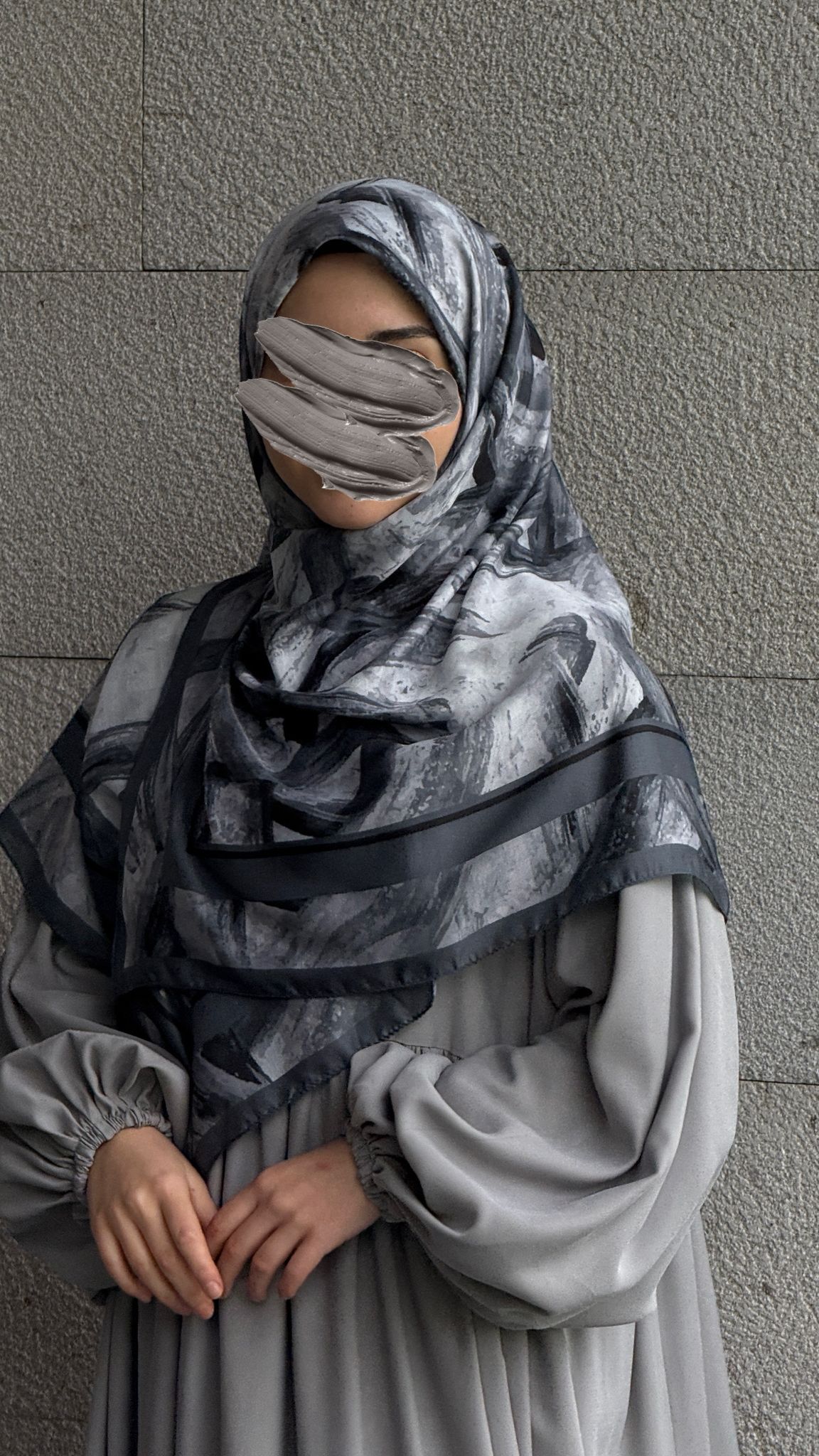 Pamuklu Soft Fırça Desen Eşarp-Siyah/Antrasit