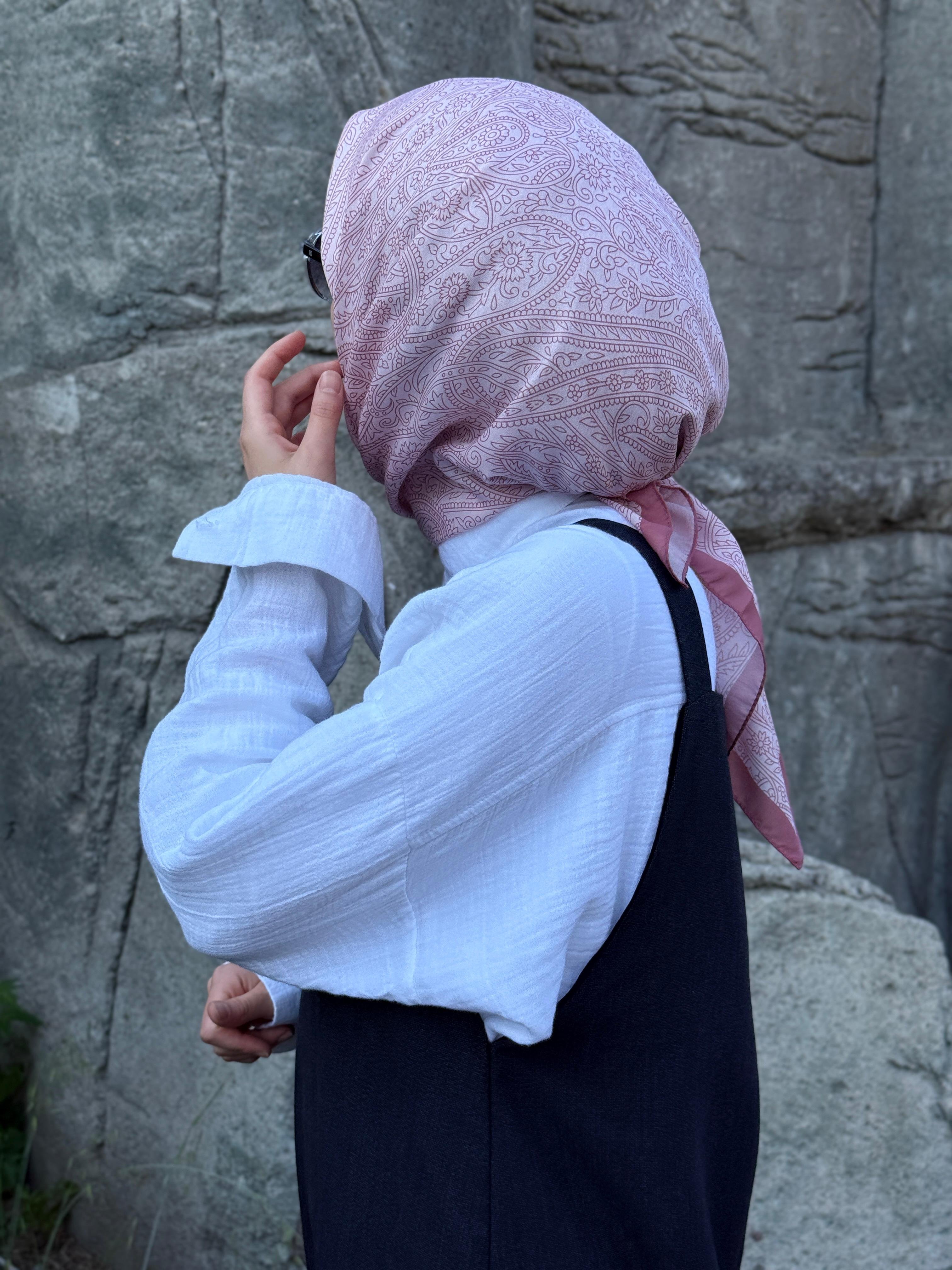 Pamuklu Soft İnci Desen Eşarp-Pudra