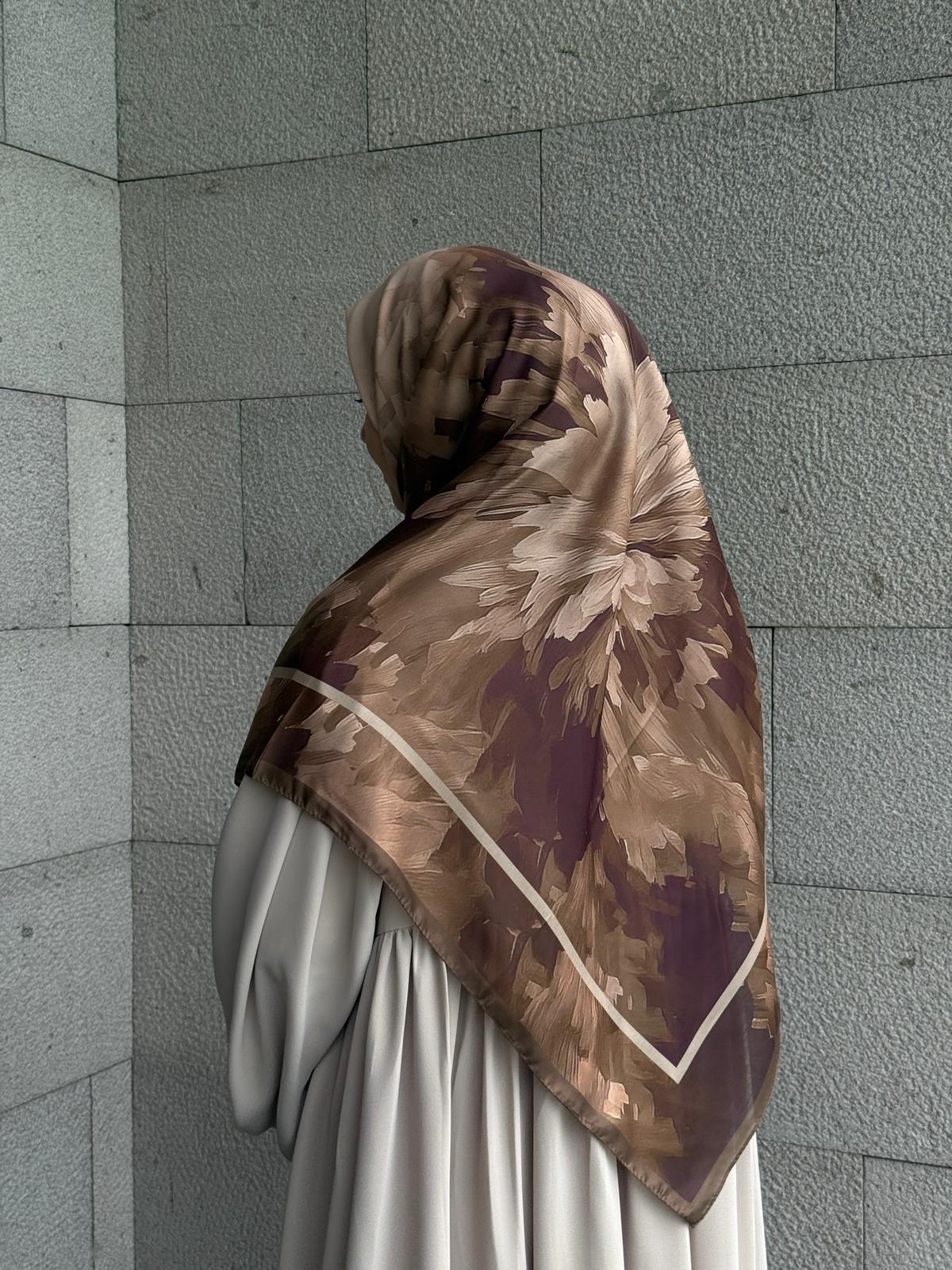 Pamuklu Soft Luna Desen Eşarp-Kahve/Mürdüm