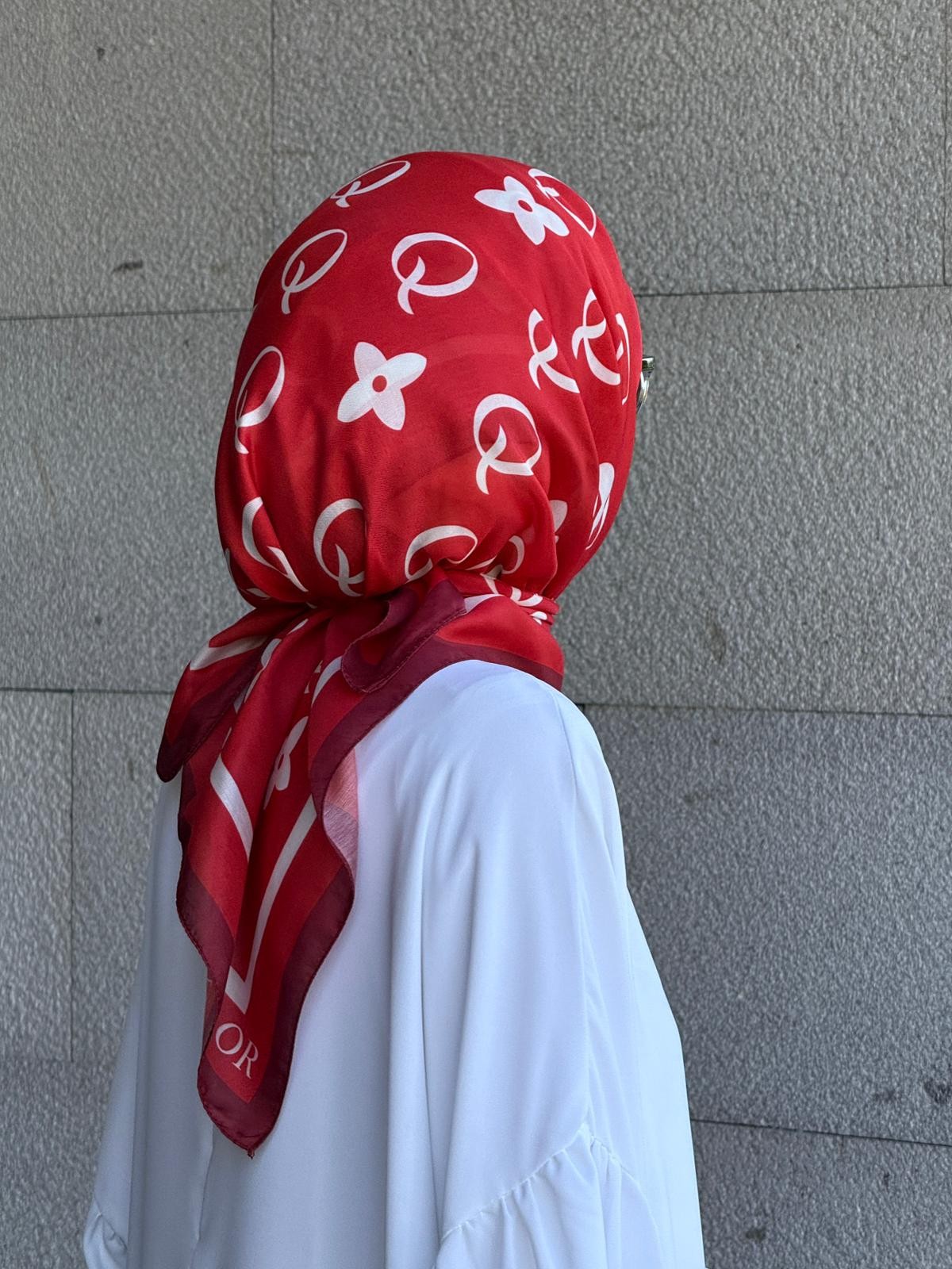 Pamuklu Soft Q Desen Eşarp-Kırmızı
