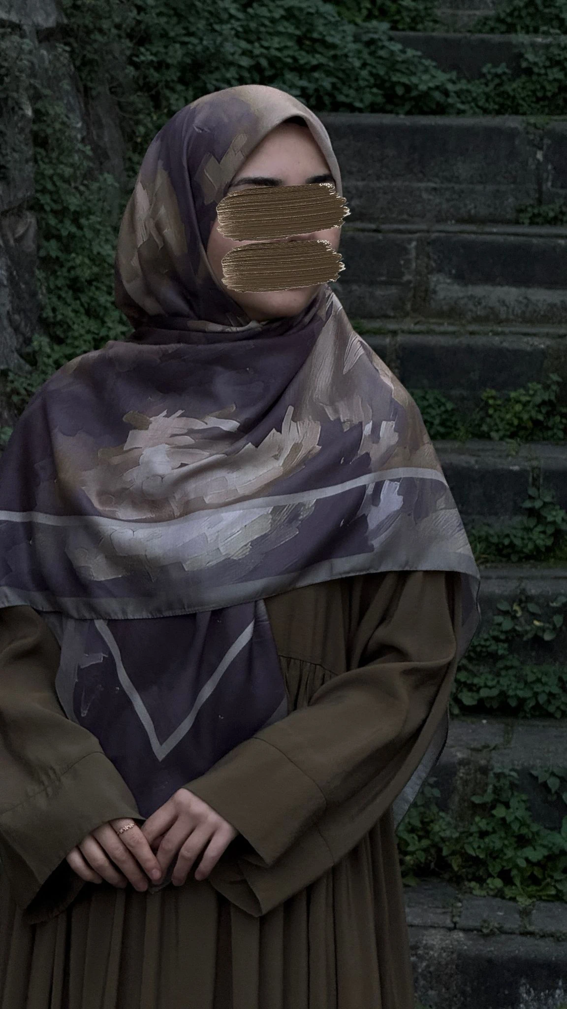 Pamuklu Soft Luna Desen Eşarp-Mürdüm/Vizon