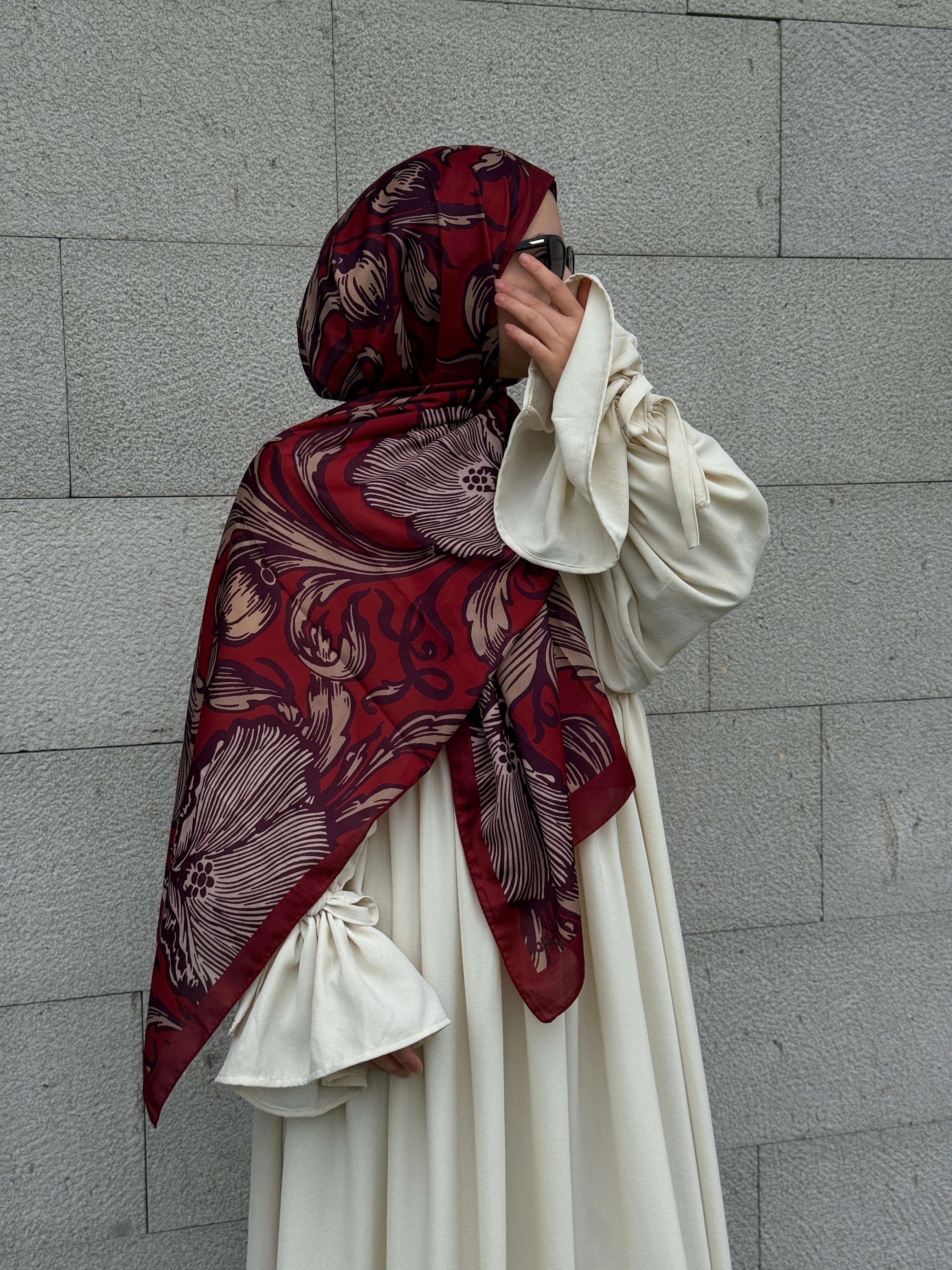 Pamuklu Soft Luna Desen Şal-Bordo