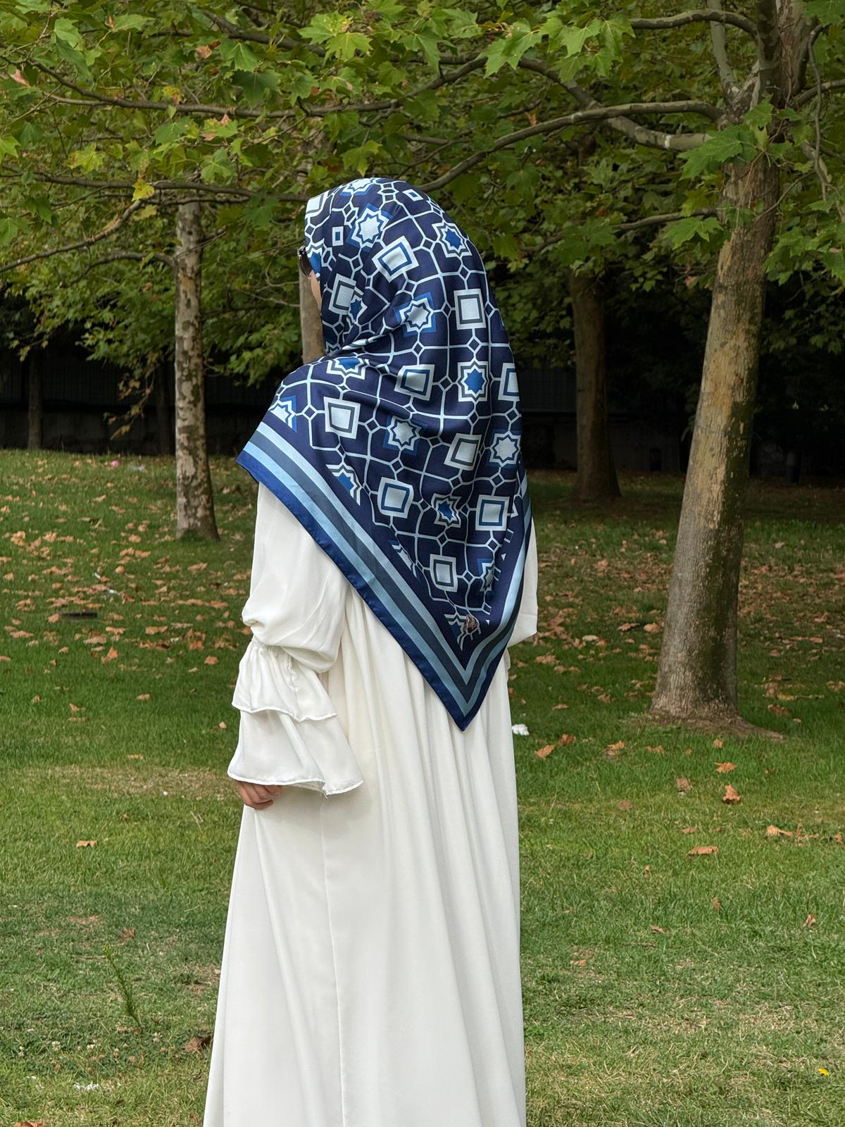 İpeksi Twil Monogram Eşarp-Lacivert