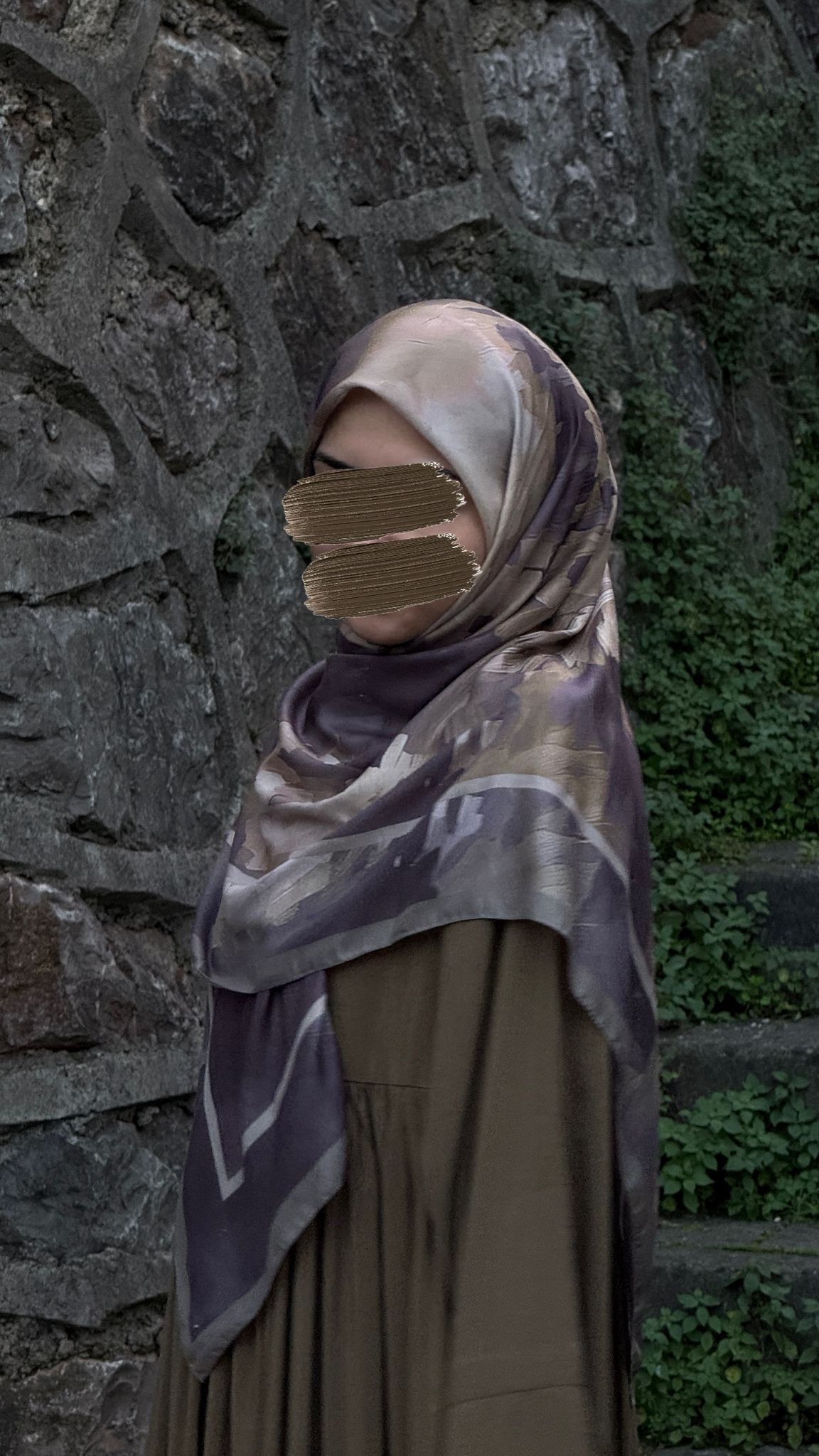 Pamuklu Soft Luna Desen Eşarp-Mürdüm/Vizon