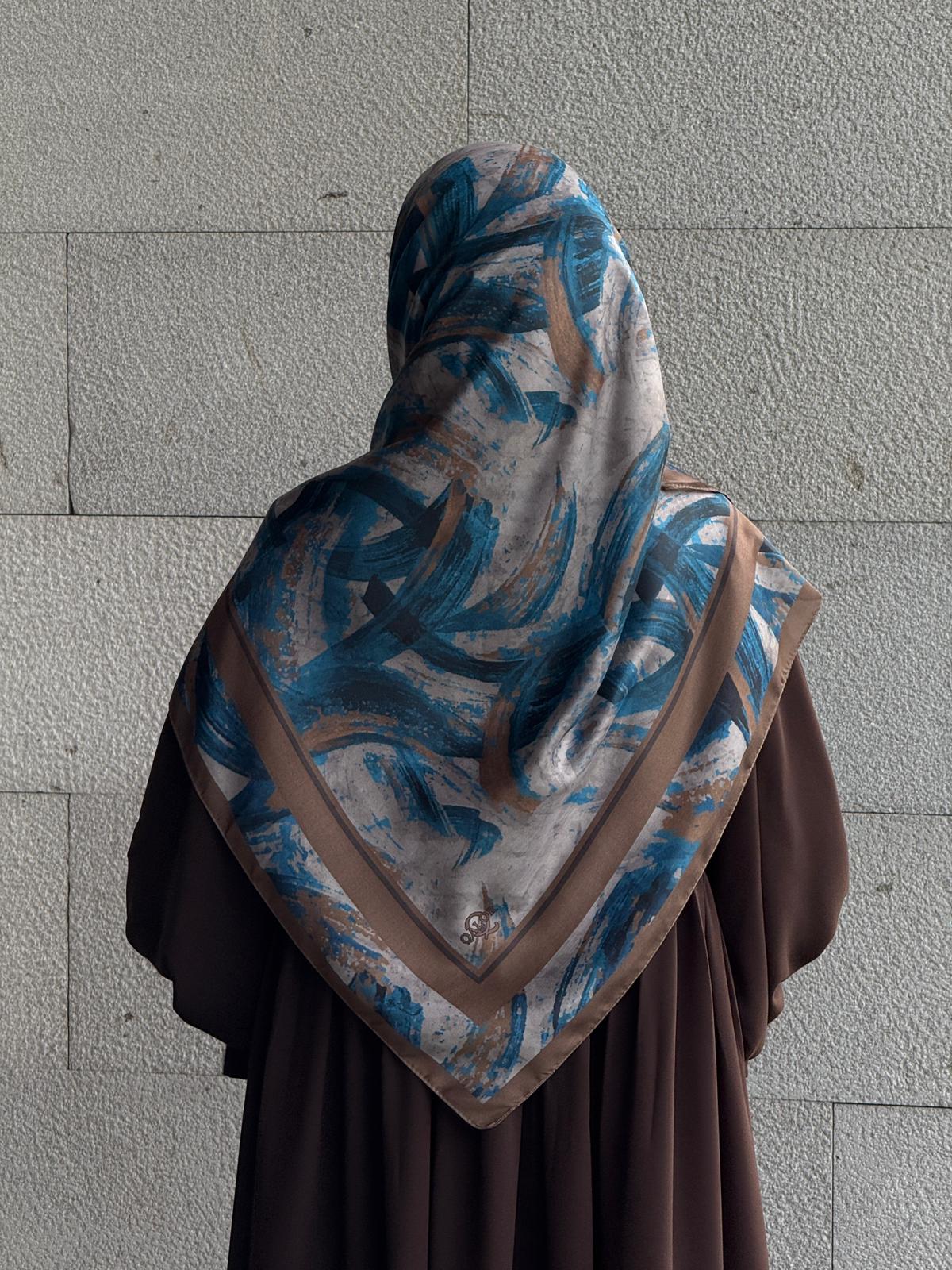 Pamuklu Soft Fırça Desen Eşarp-Petrol/Kahve