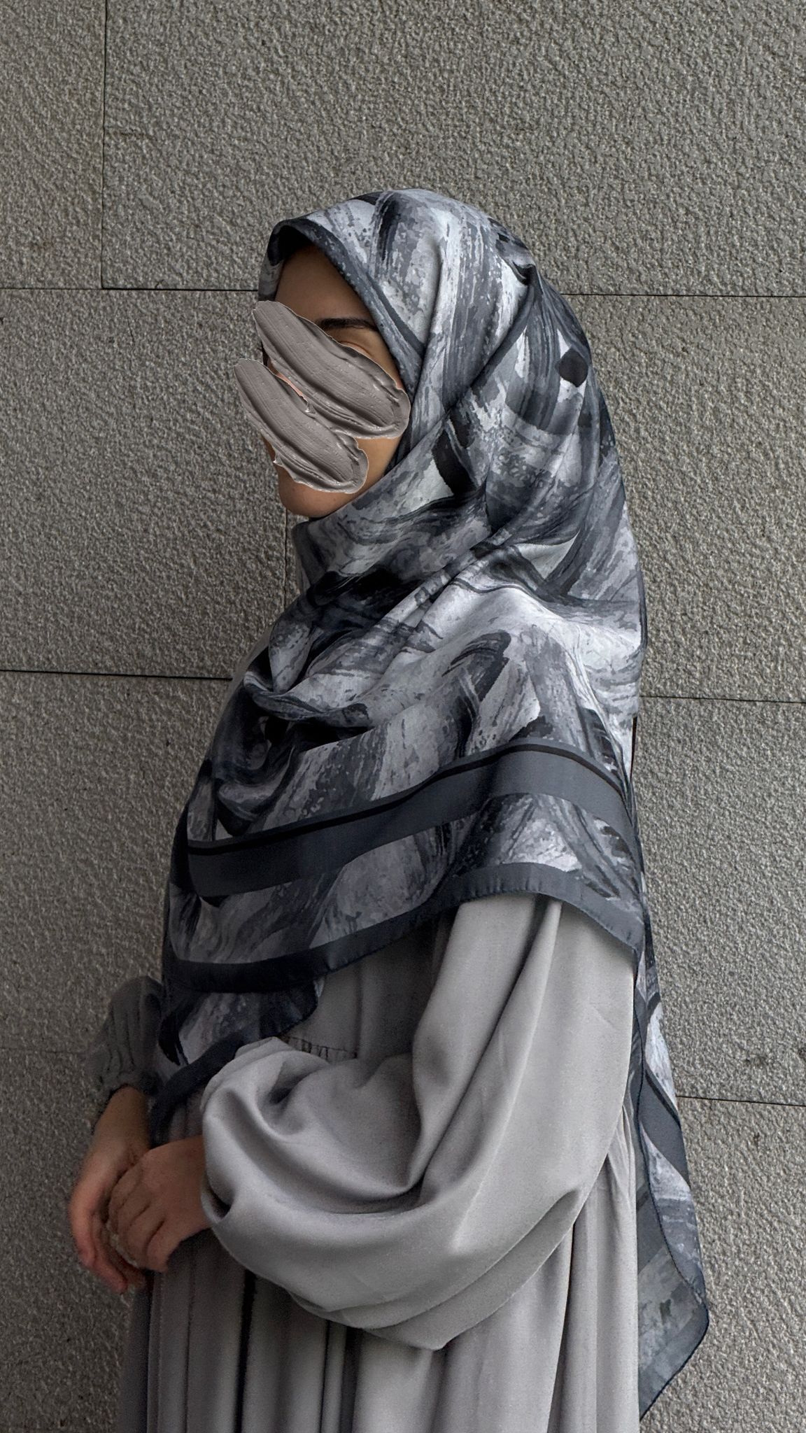 Pamuklu Soft Fırça Desen Eşarp-Siyah/Antrasit