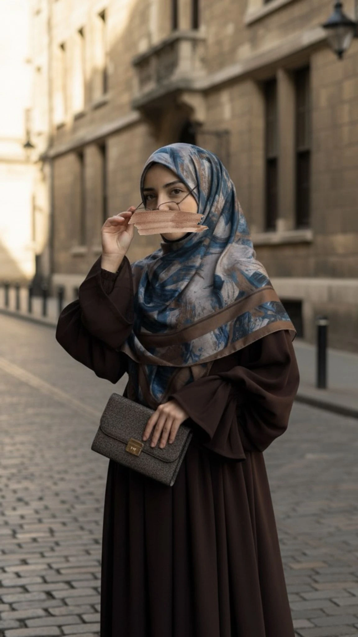 Pamuklu Soft Fırça Desen Eşarp-Petrol/Kahve