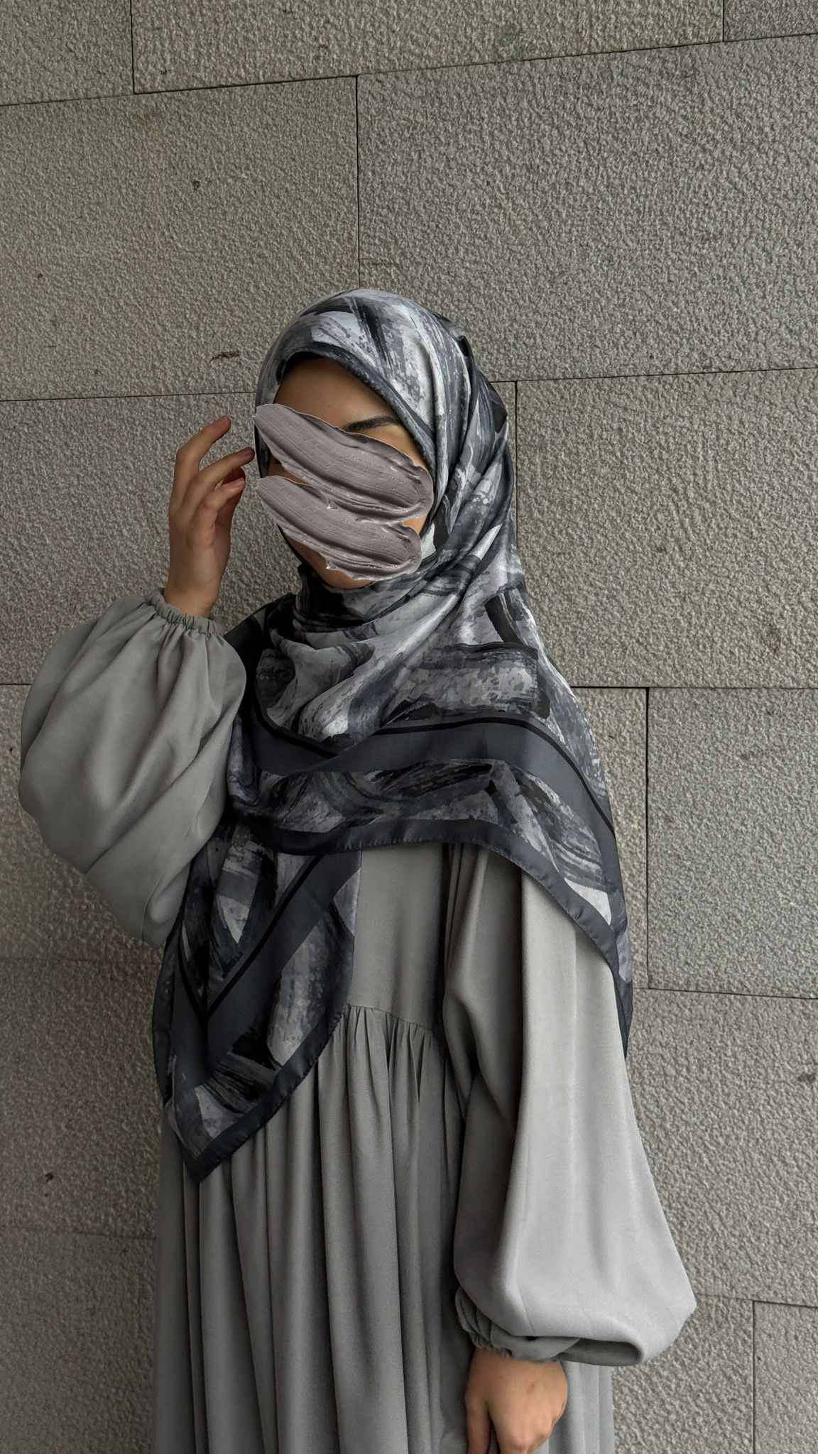 Pamuklu Soft Fırça Desen Eşarp-Siyah/Antrasit