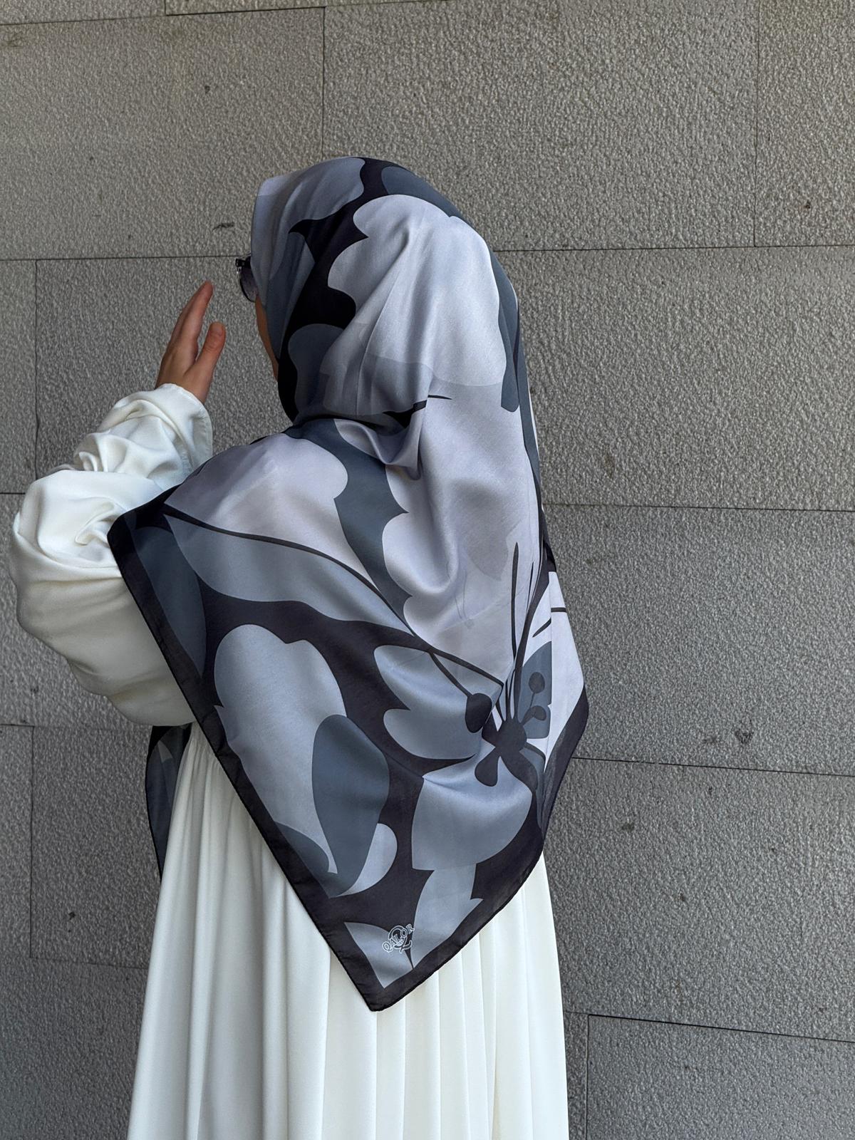 Pamuklu Vera Desen Eşarp-Siyah/Antrasit